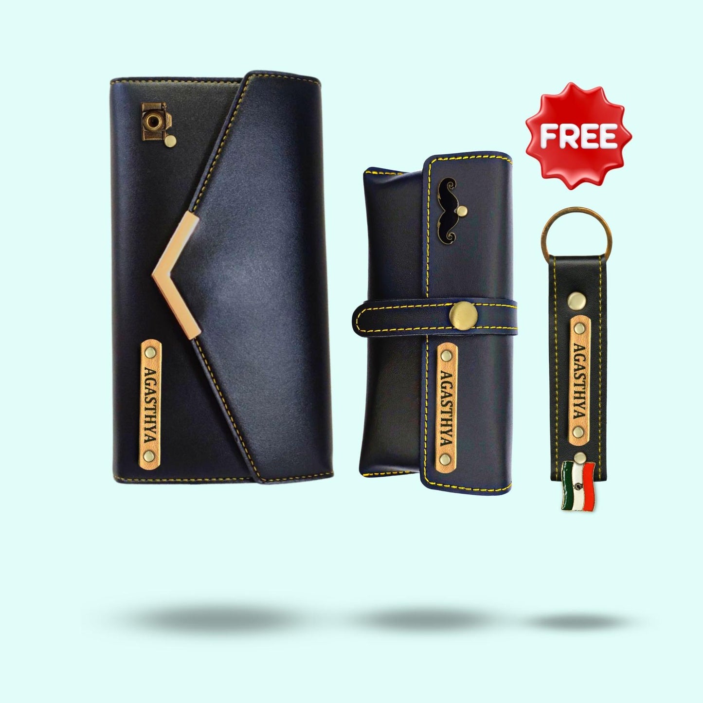 Personalized 3-in-1 Special Gift Hamper For Women - Includes 1 Free Keychain - Black
