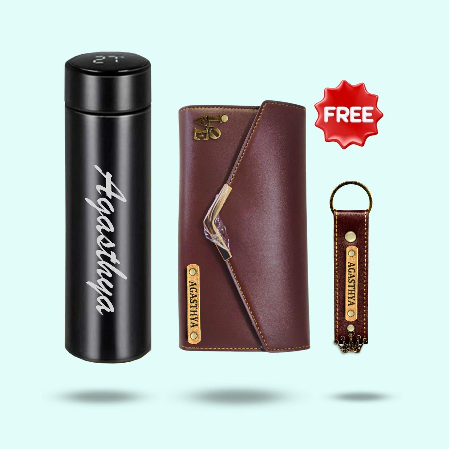 3-in-1 Hamper Set for Women - Wallet, Keychain, Bottle