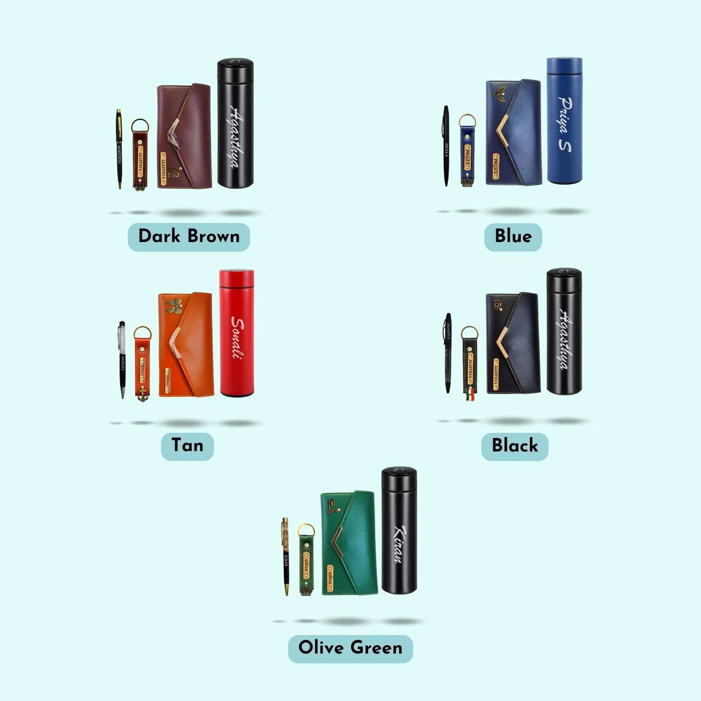 Personalized 4-in-1 Hamper Set for Women - Wallet, Pen, Bottle and Free Keychain