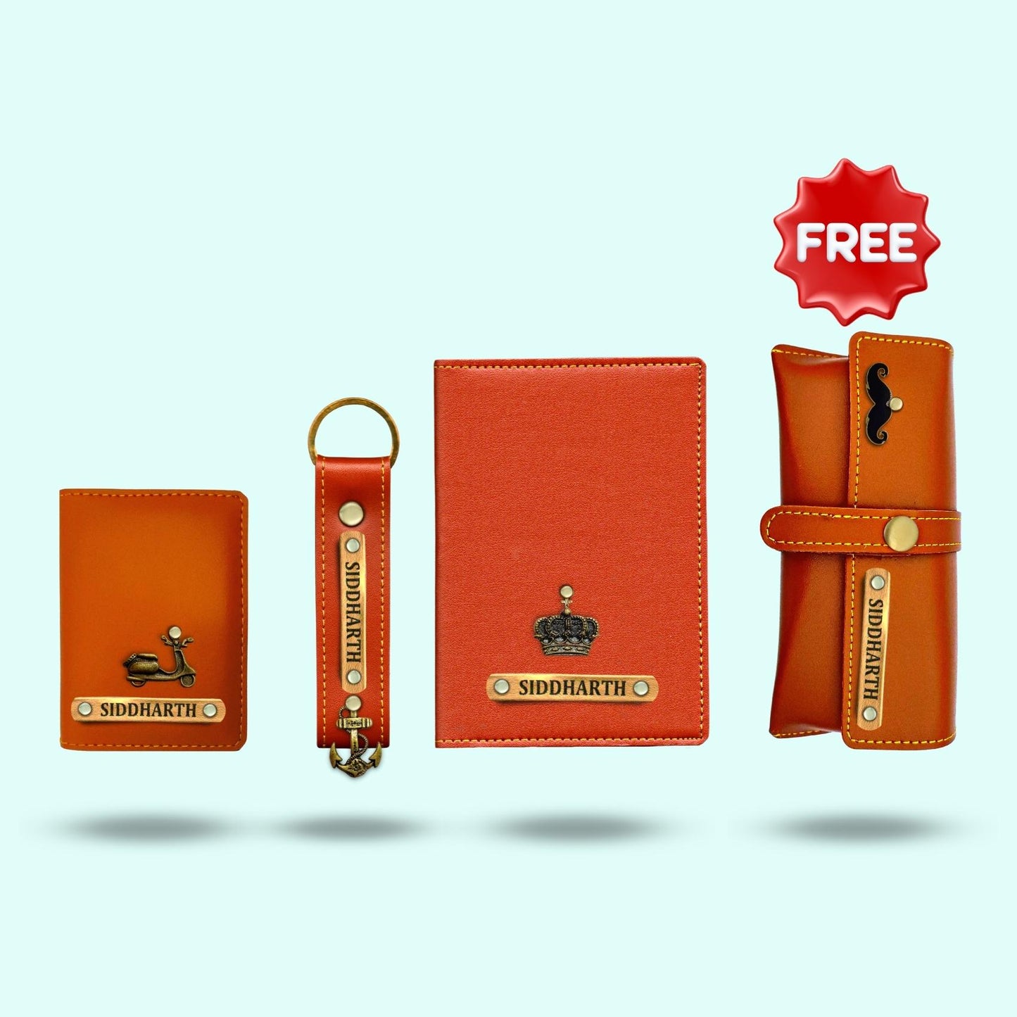 Personalized 4-in-1 Gift Hamper for Unisex ( Includes 1 Free Sunglass Case ) - Card Holder, Keychain, Passport Cover, Sunglass Case
