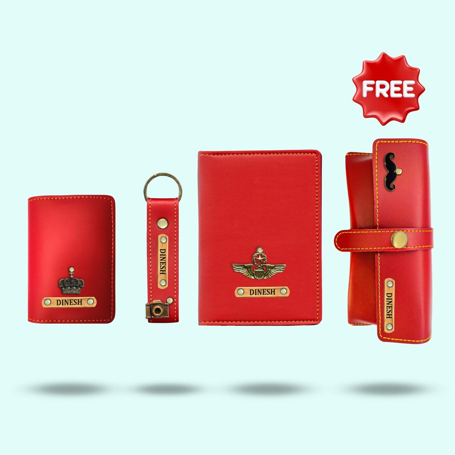 Personalized 4-in-1 Gift Hamper for Unisex ( Includes 1 Free Sunglass Case ) - Card Holder, Keychain, Passport Cover, Sunglass Case