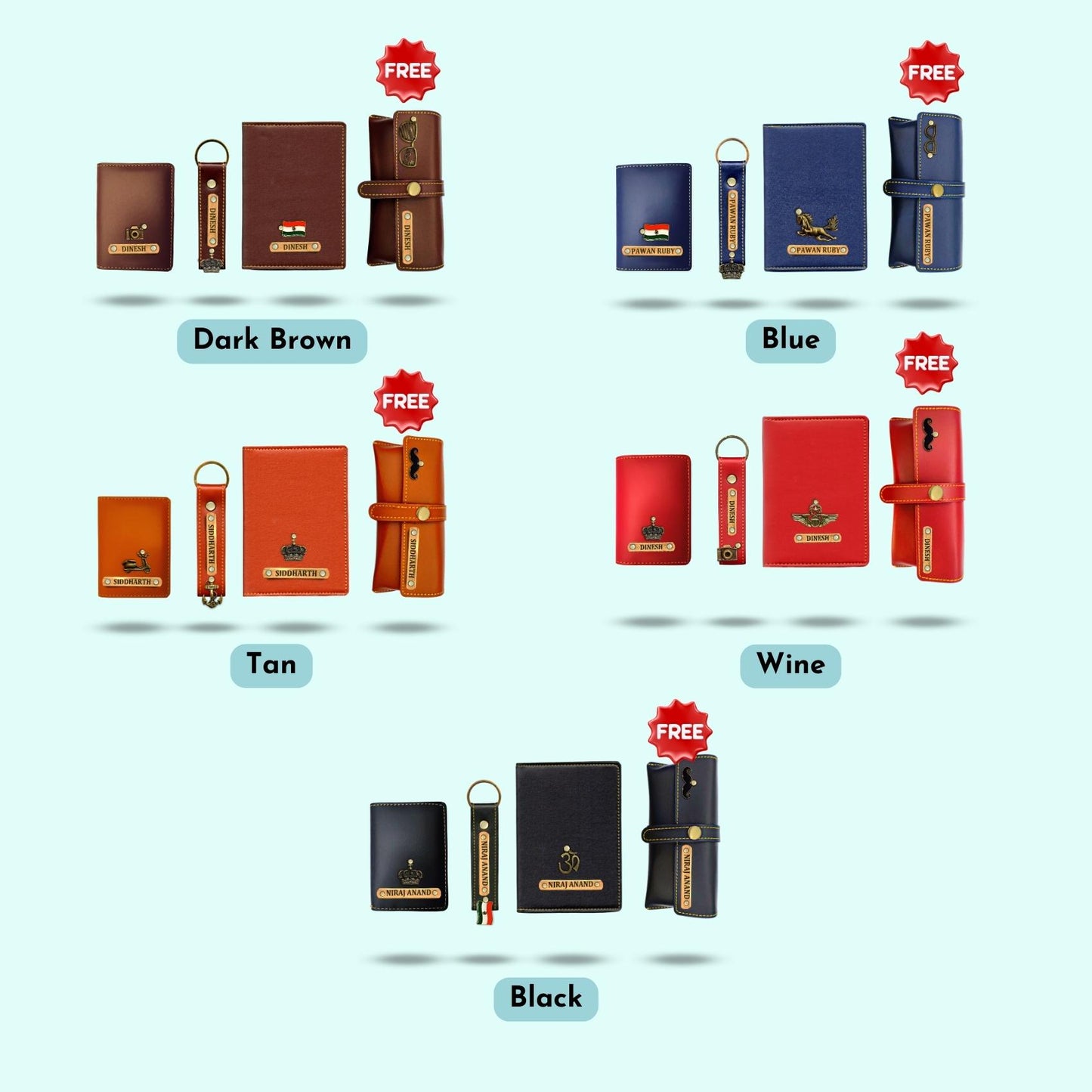 Personalized 4-in-1 Gift Hamper for Unisex ( Includes 1 Free Sunglass Case ) - Card Holder, Keychain, Passport Cover, Sunglass Case