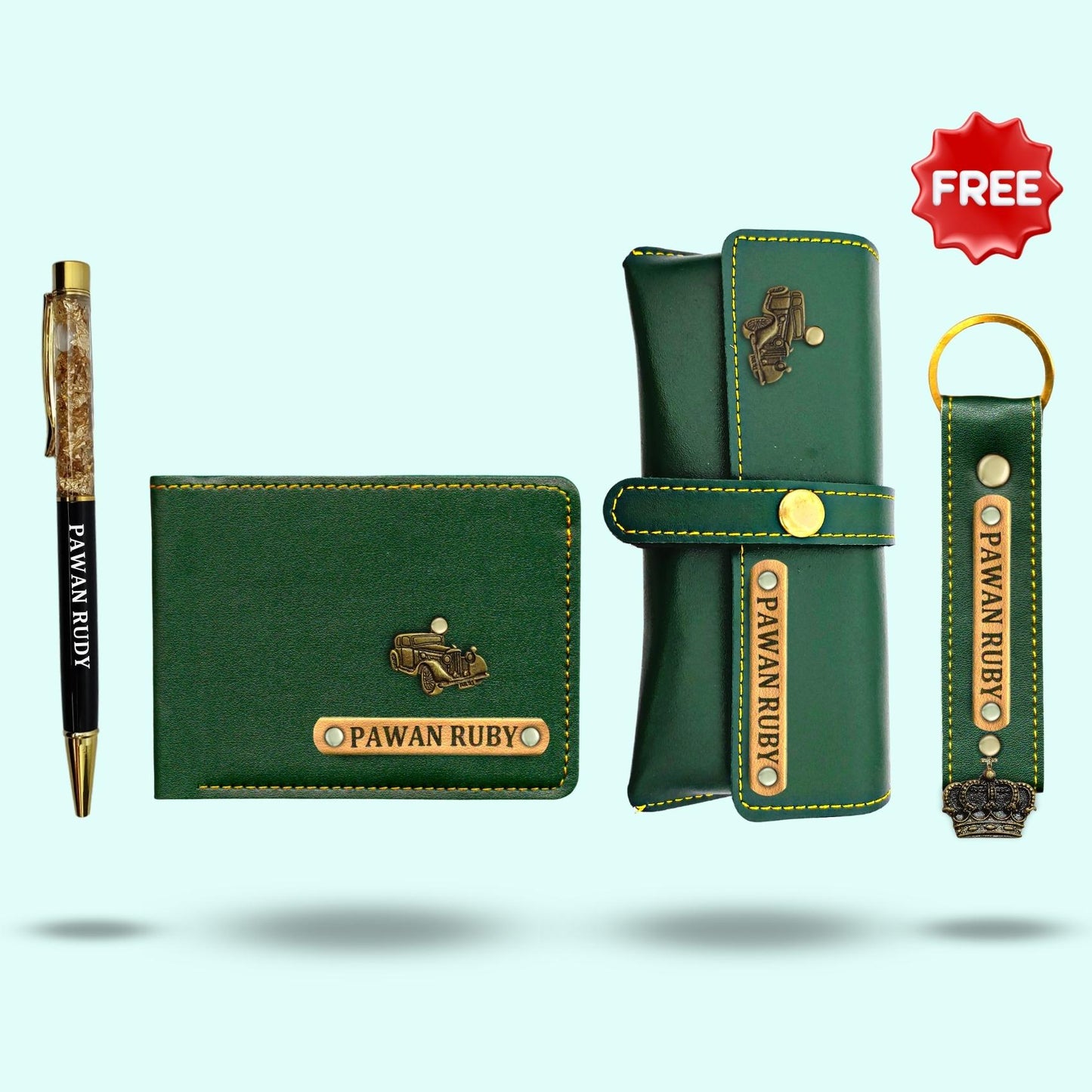 Personalized 4-in-1 Special Hamper For Him - Includes 1 Free Keychain - Dark Brown