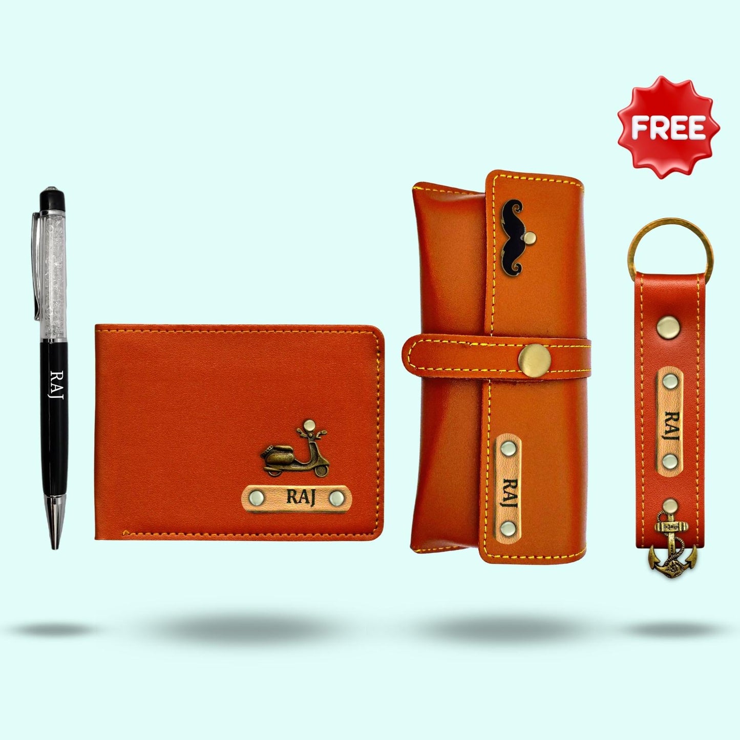 Personalized 4-in-1 Special Hamper For Him - Includes 1 Free Keychain - Dark Brown