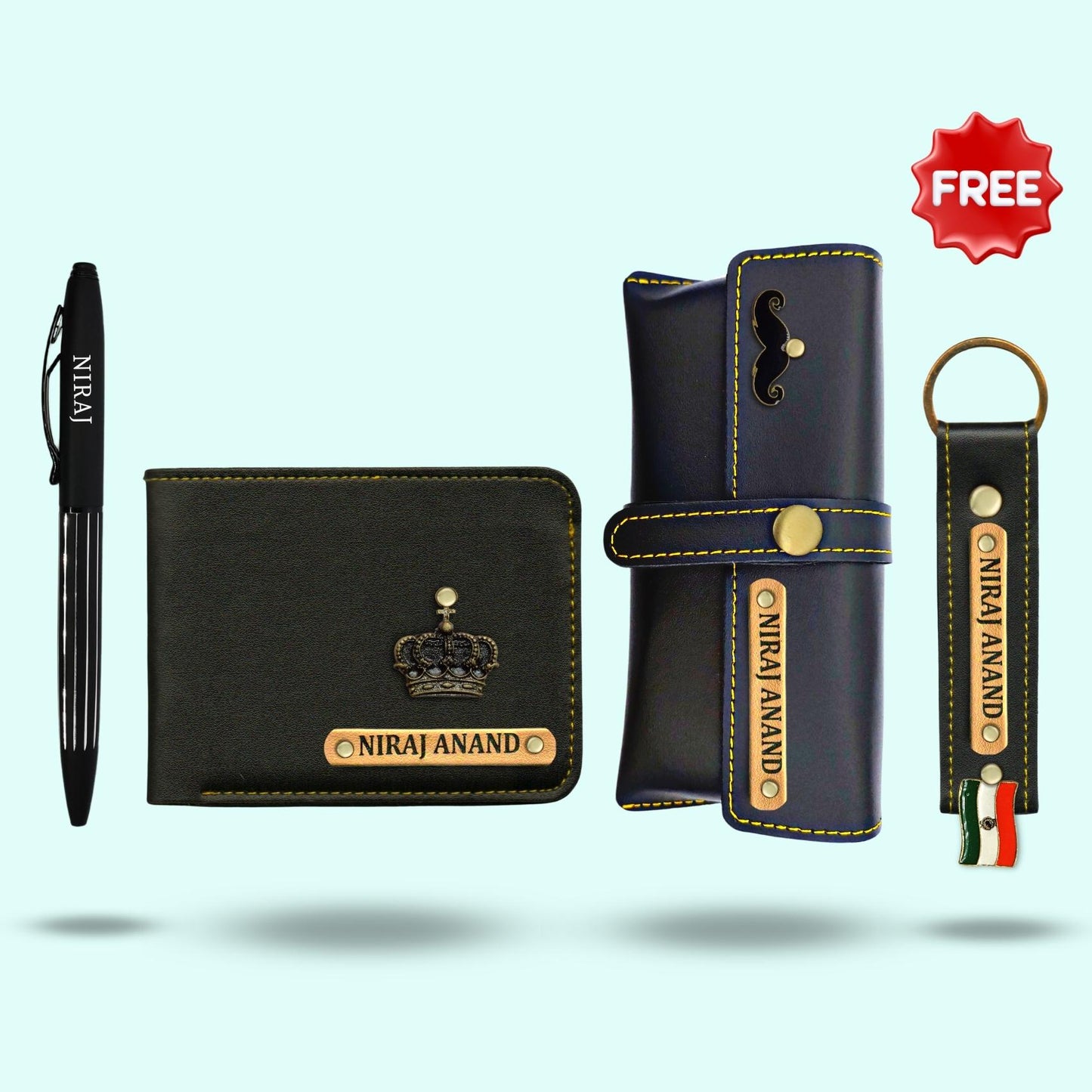 Personalized 4-in-1 Special Hamper For Him - Includes 1 Free Keychain - Blue