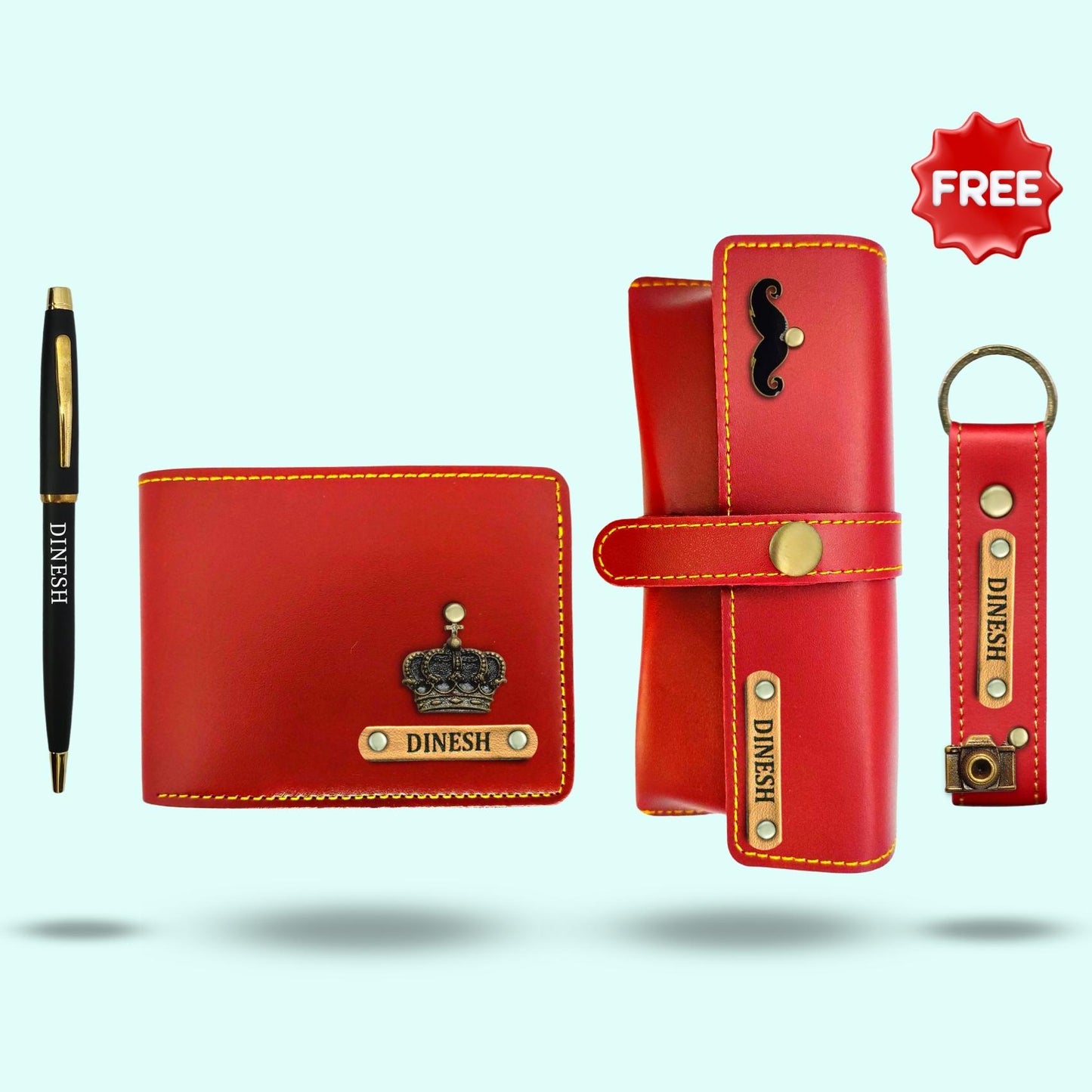 Personalized 4-in-1 Special Hamper For Him - Includes 1 Free Keychain - Dark Brown