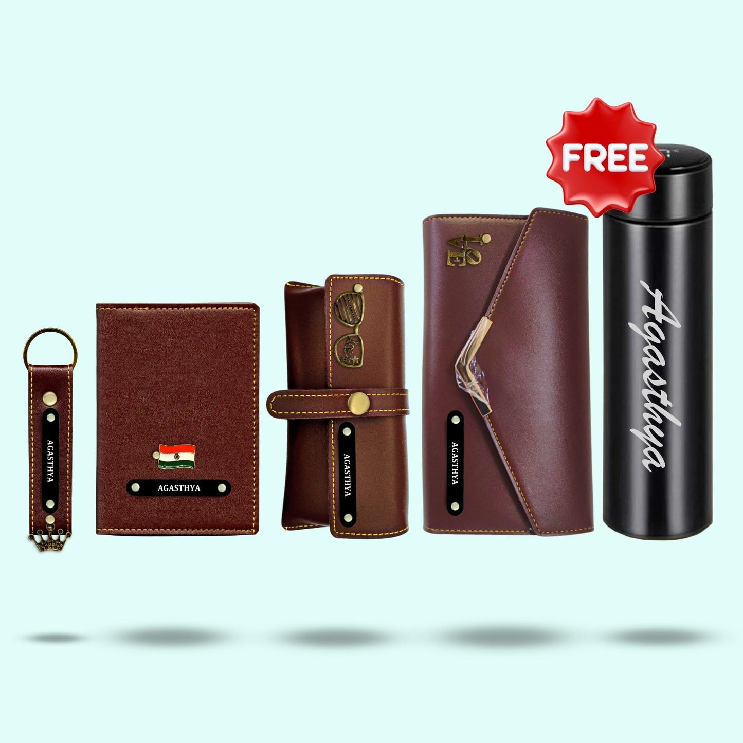 Personalized Gift Hamper Set for Women ( Includes 1 Free Bottle ) - Black Metal Name Tag