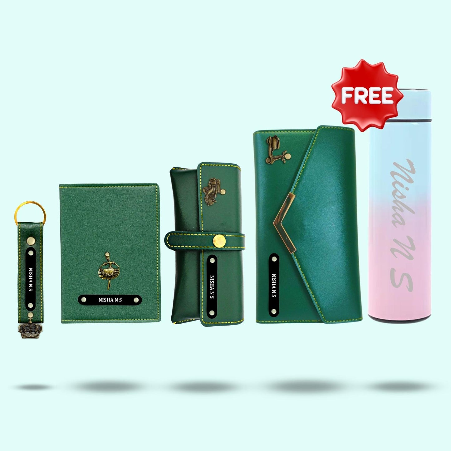 Personalized Gift Hamper Set for Women ( Includes 1 Free Bottle ) - Black Metal Name Tag