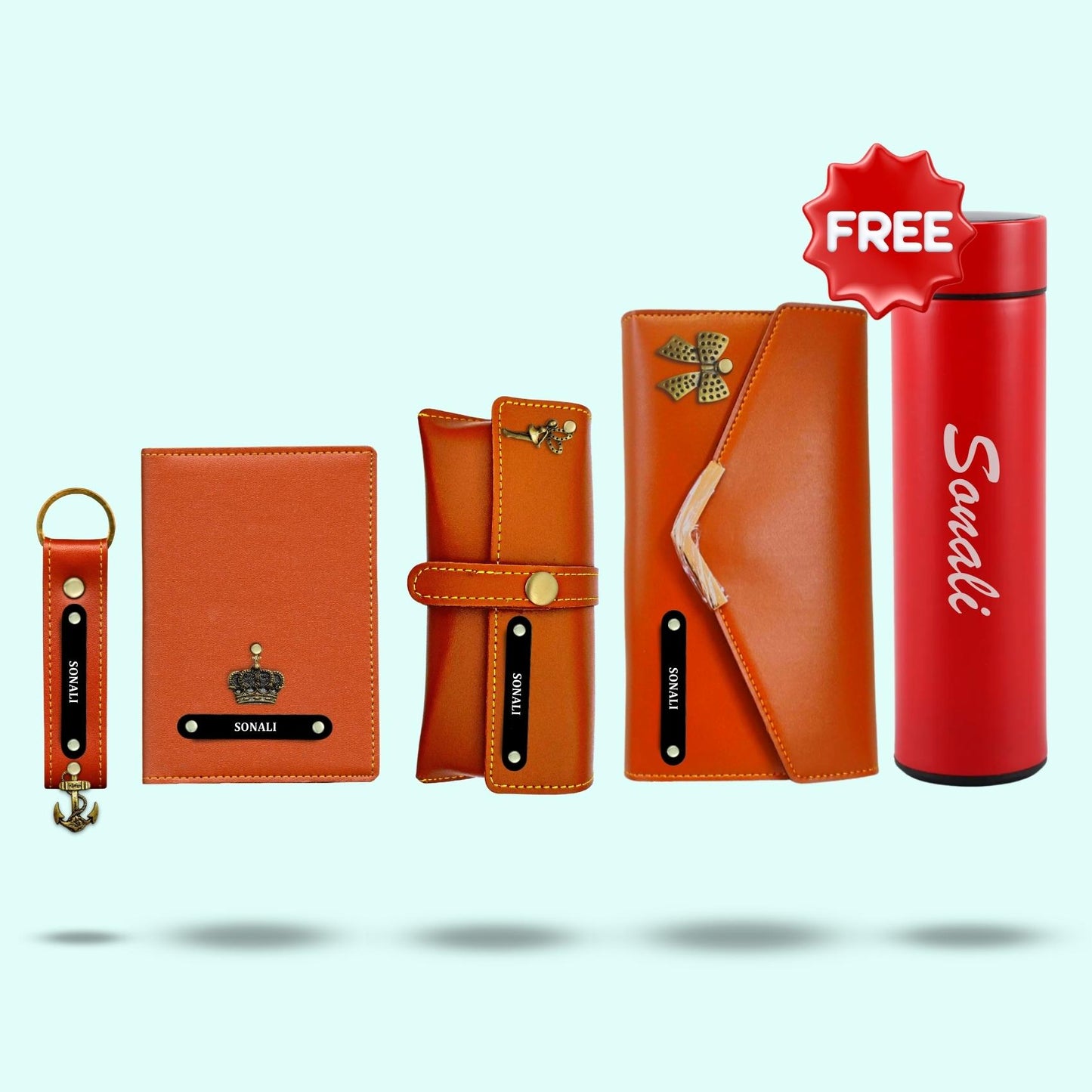 Personalized Gift Hamper Set for Women ( Includes 1 Free Bottle ) - Black Metal Name Tag