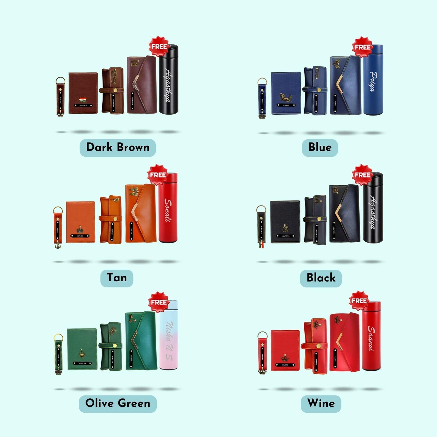 Personalized Gift Hamper Set for Women ( Includes 1 Free Bottle ) - Black Metal Name Tag