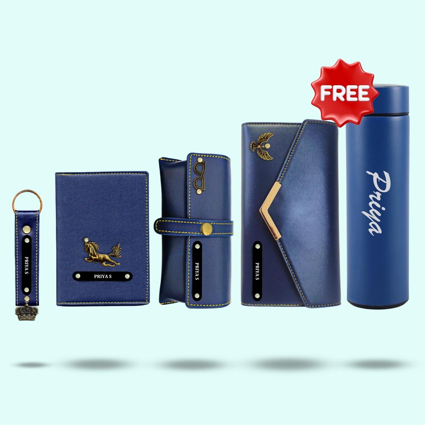 Personalized Gift Hamper Set for Women ( Includes 1 Free Bottle ) - Black Metal Name Tag