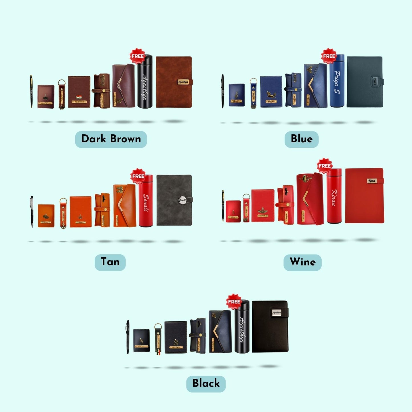 8-in-1 Special Gift Hamper for Women ( Includes 1 Free Bottle )- Card Holder, Women Wallet, Passport Cover, Keychain, Sunglass Cover, Pen, Diary, Bottle