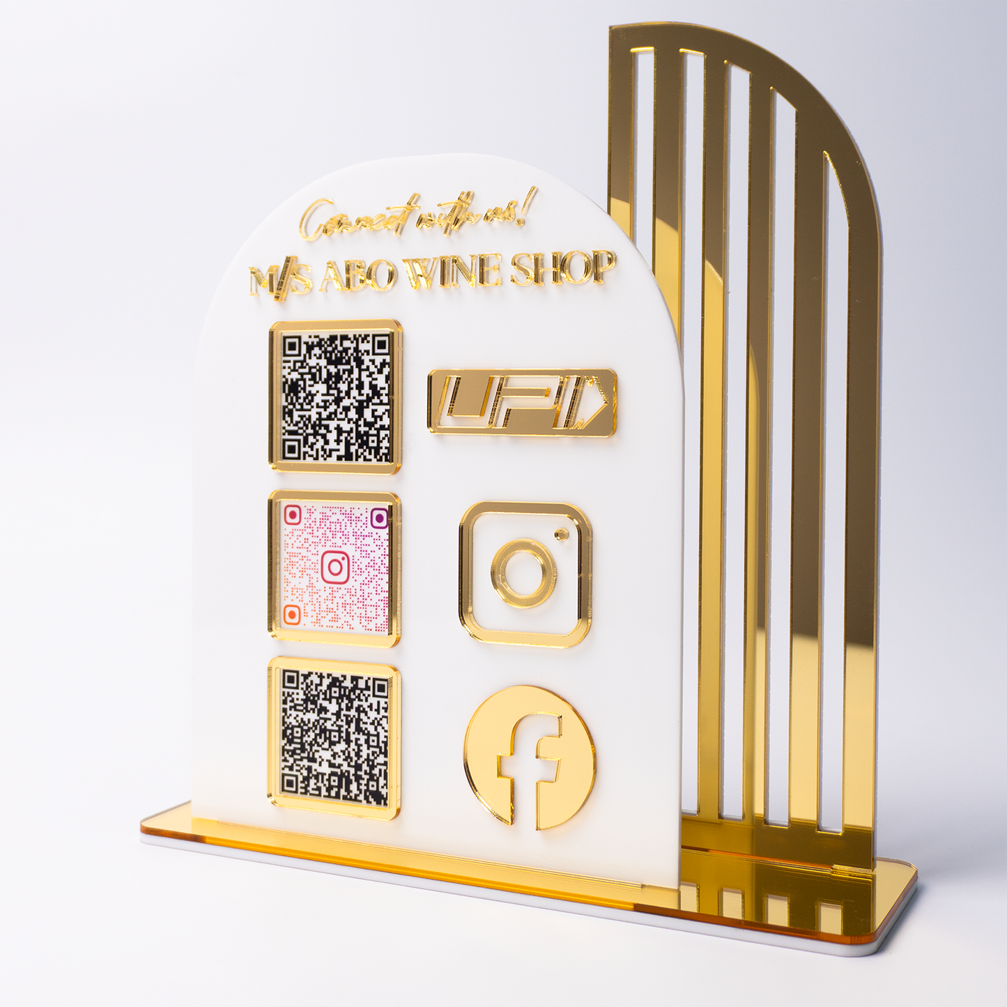 Customized Arch Design Business White Acrylic QR Stand - Scan & Pay, Follow