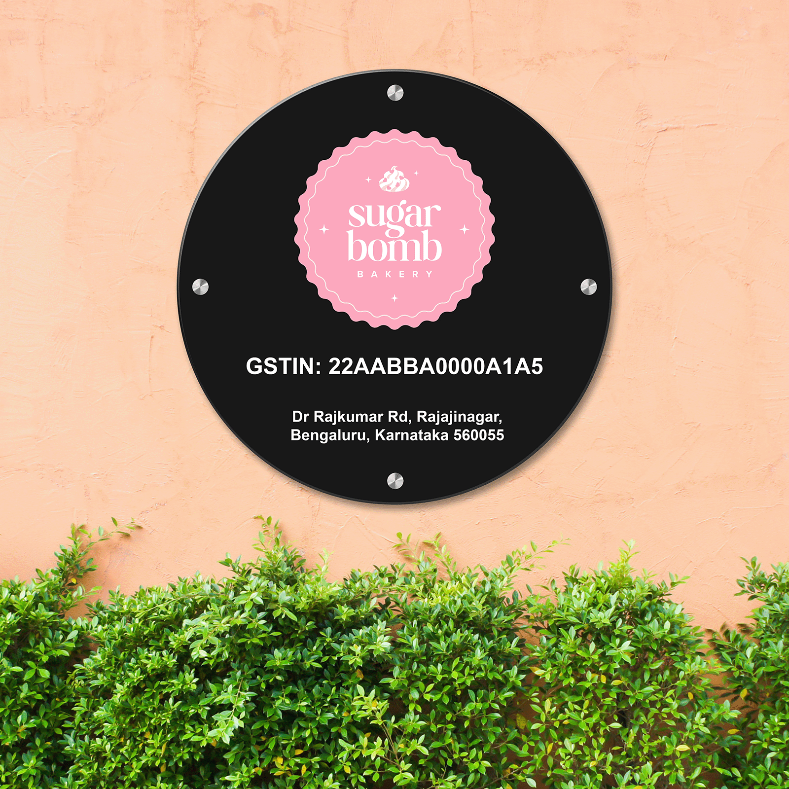 Custom Black Acrylic Round Business Logo, GST Signs - UV Printed