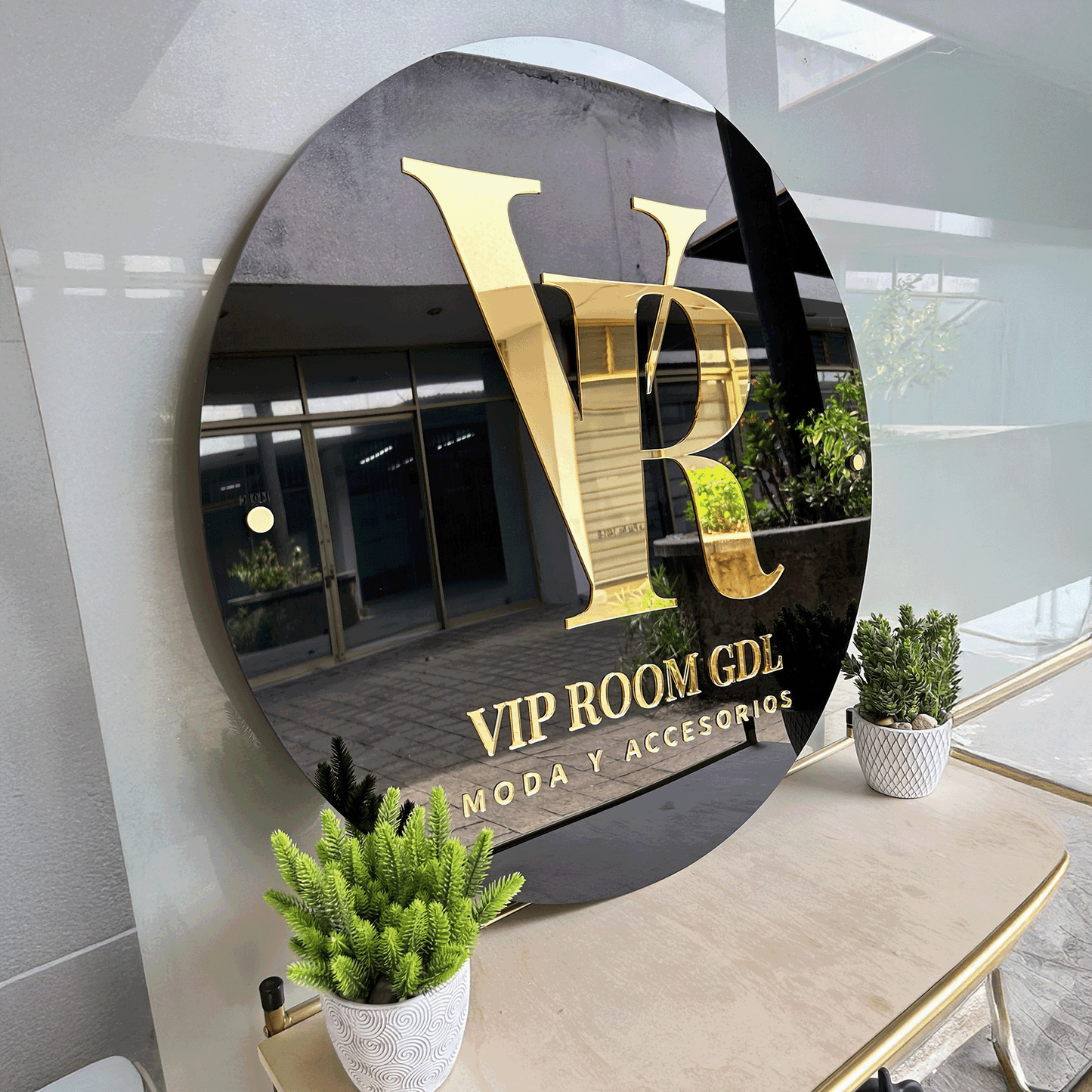 Custom Black 3D Acrylic Round Business Logo Signs