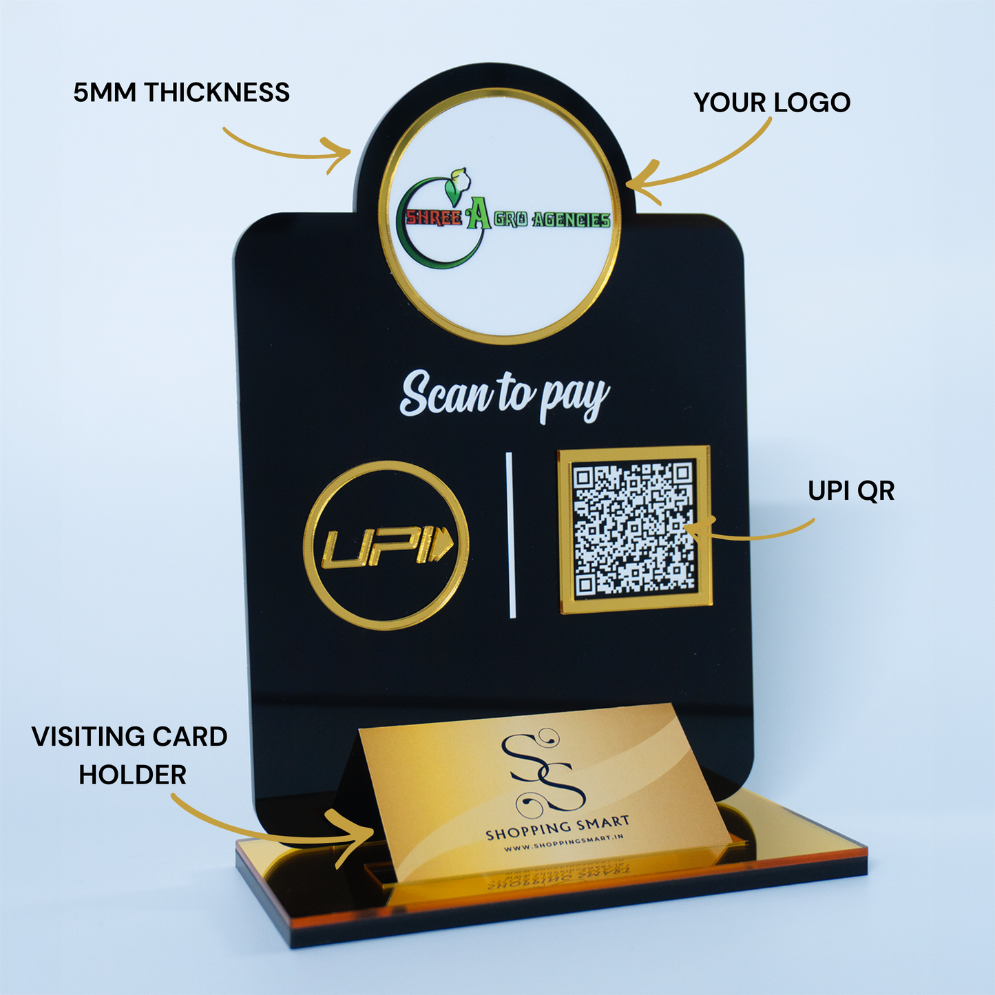 Acrylic Countertop UPI Payment Display – Custom QR Code & Business Card Stand for Retail Stores