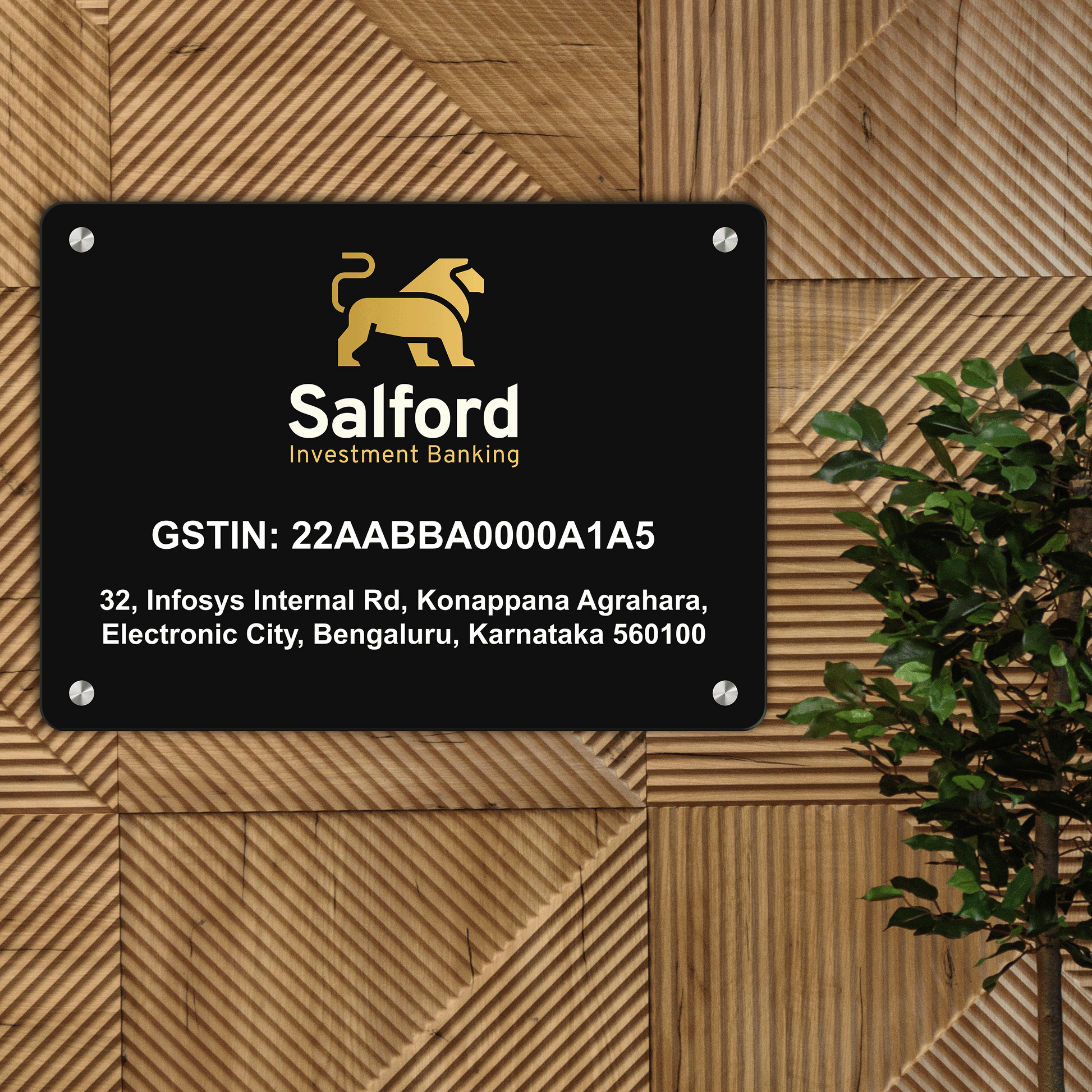 Custom Black Acrylic Rectangular Business Logo, GST Signs - UV Printed