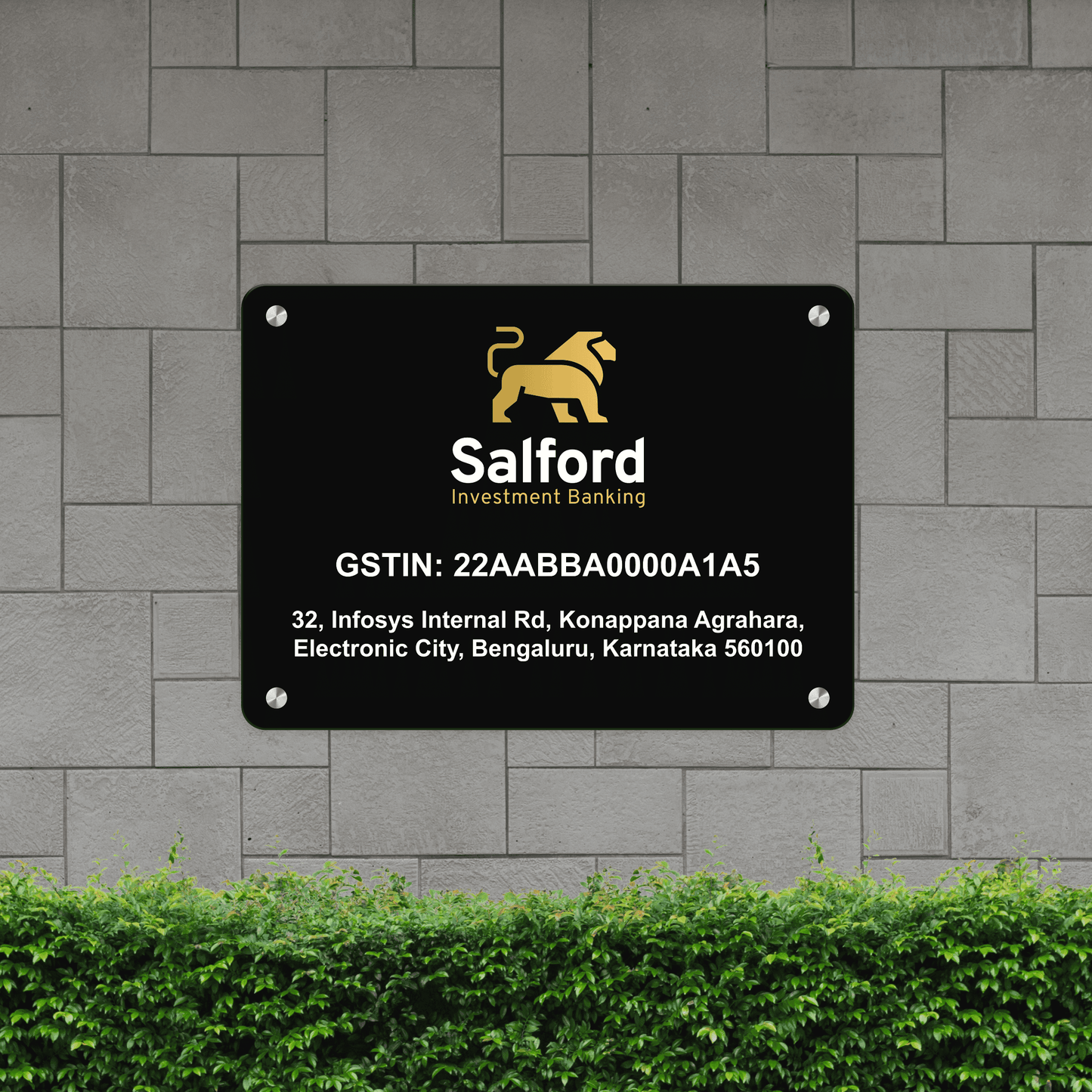 Custom Black Acrylic Rectangular Business Logo, GST Signs - UV Printed