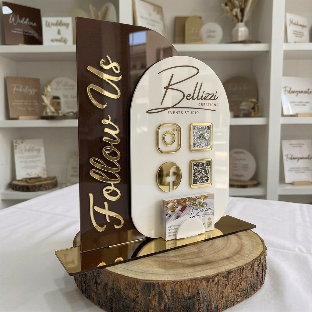 Custom 3D Acrylic Social Media Sign with QR Code and Business Card Holder