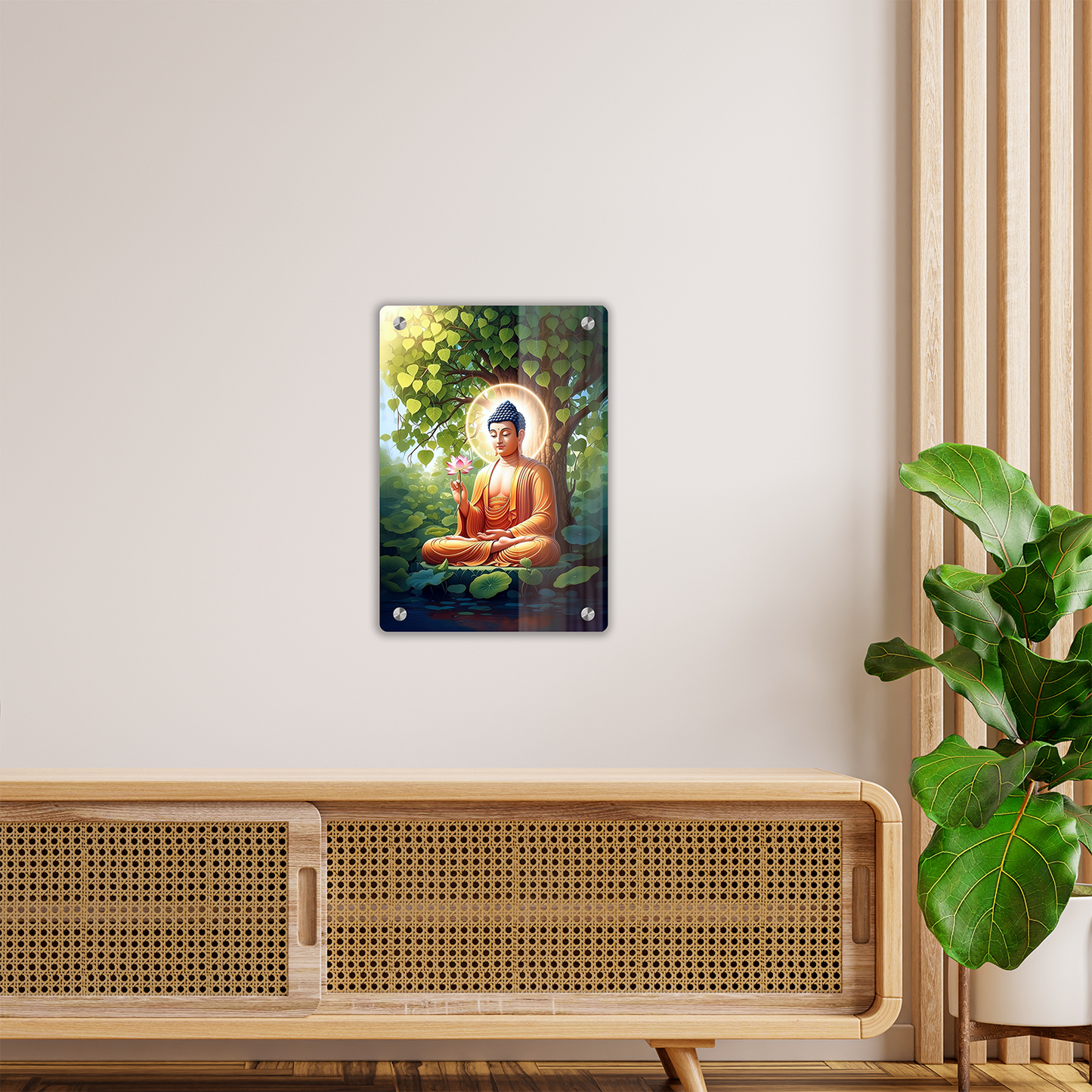 Divine Lord Buddha Under Bodhi Tree Premium Acrylic Wall Art Frame – Modern Home & Office Decor