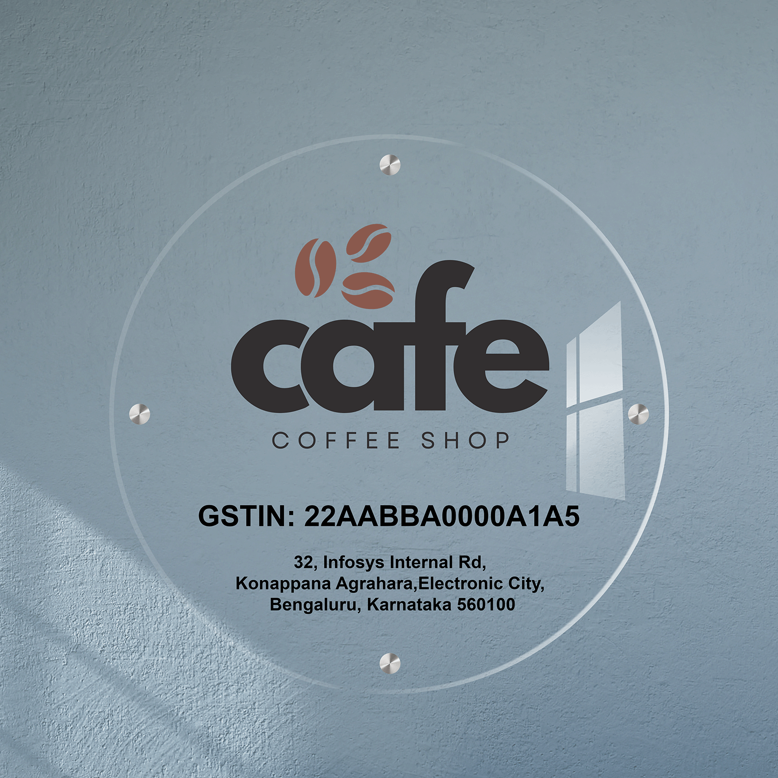 Custom Clear Acrylic Round Business Logo, GST Signs - UV Printed