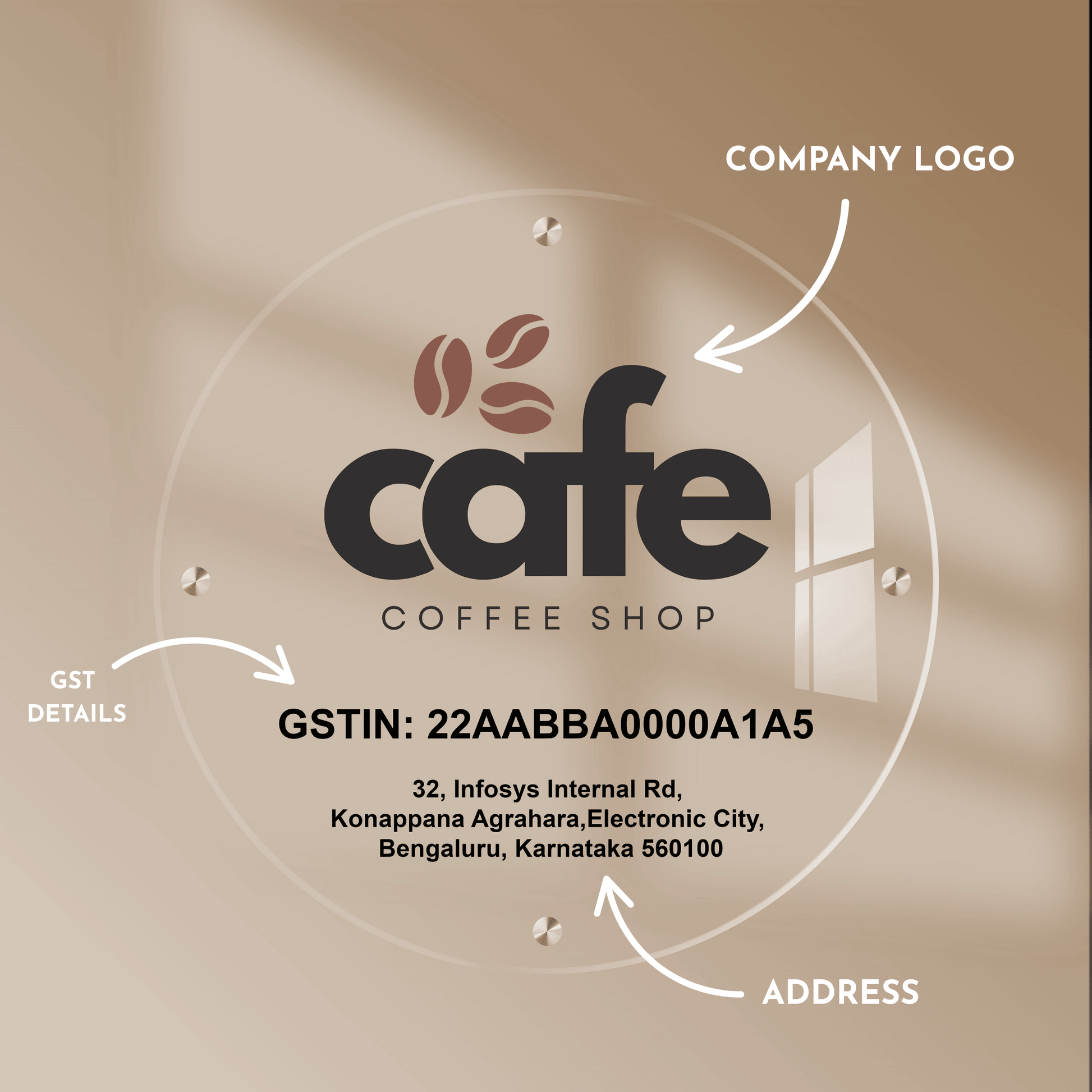 Custom Clear Acrylic Round Business Logo, GST Signs - UV Printed