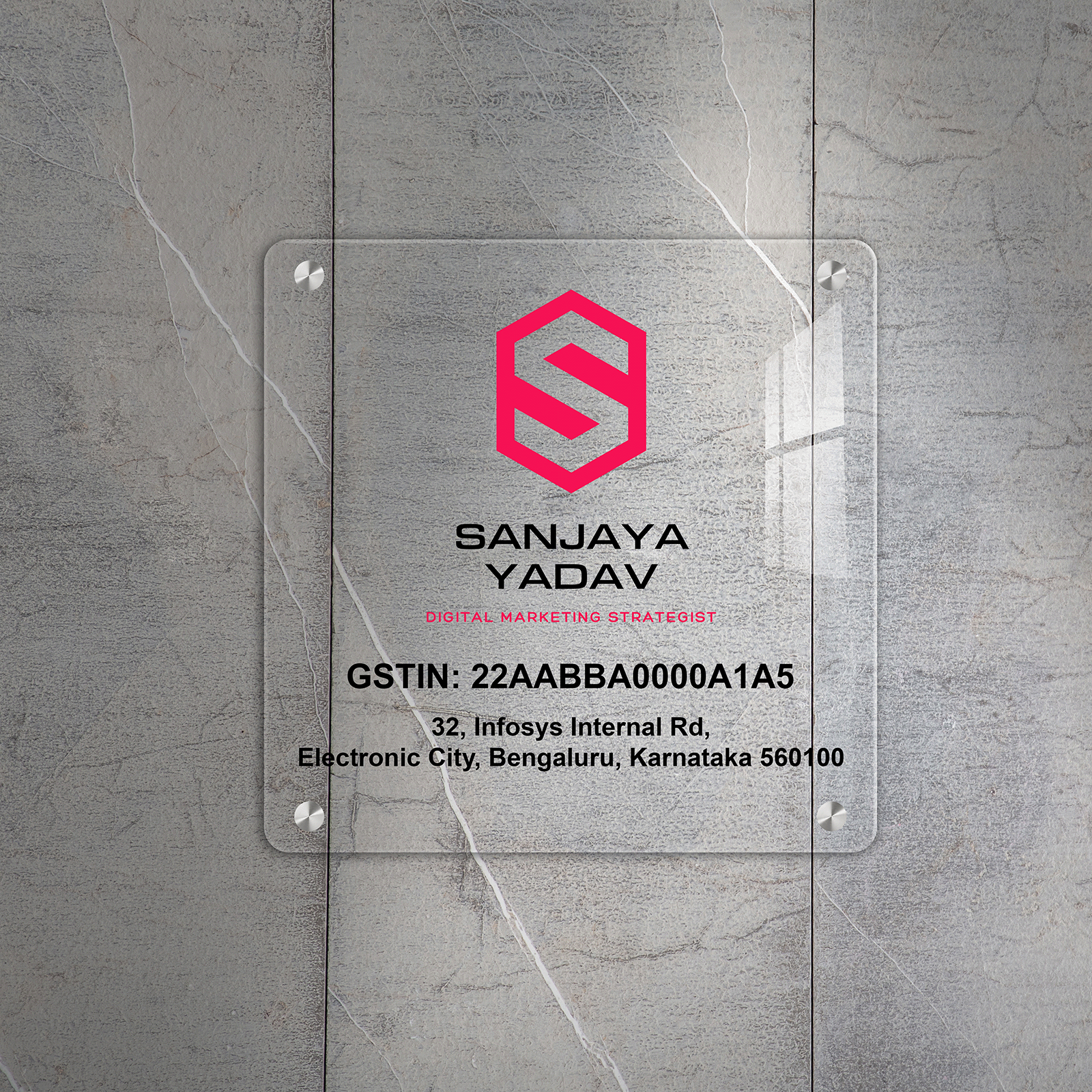 Custom Clear Acrylic Square Business Logo, GST Signs - UV Printed
