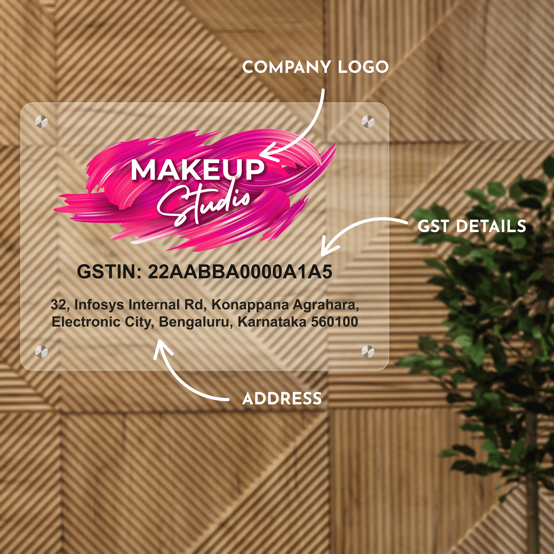 Custom Frosted Acrylic Rectangular Business Logo, GST Signs - UV Printed