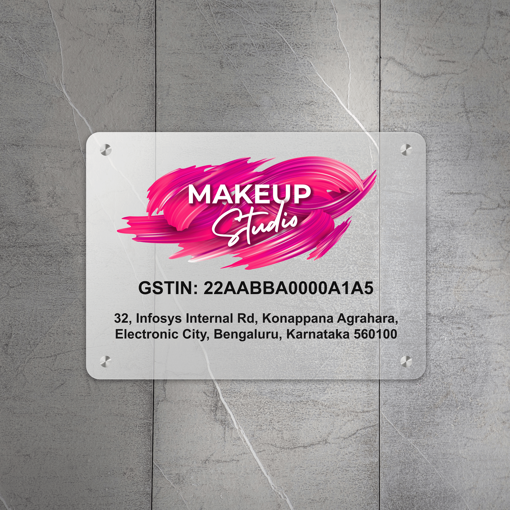 Custom Frosted Acrylic Rectangular Business Logo, GST Signs - UV Printed