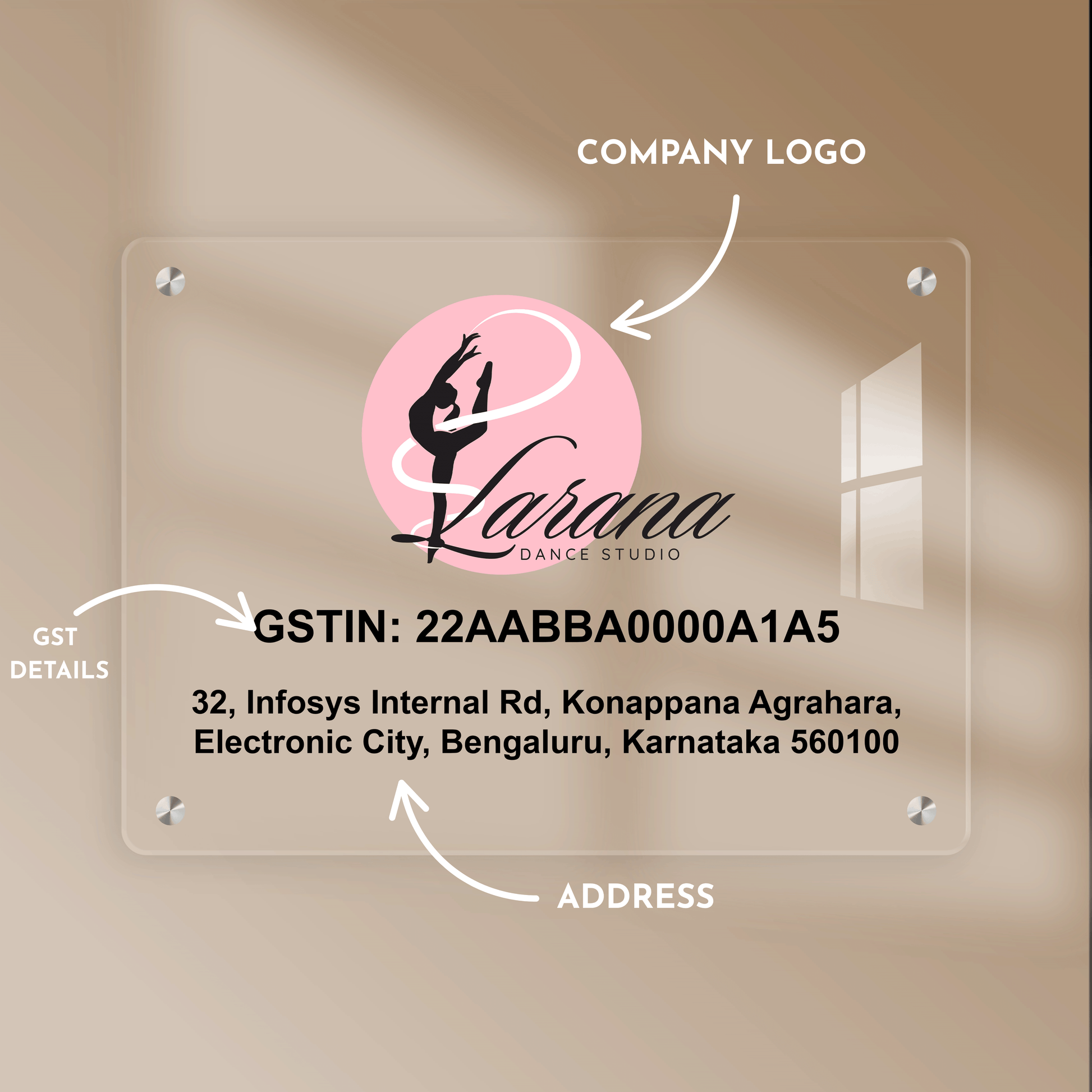 Custom Clear Acrylic Rectangular Business Logo, GST Signs - UV Printed