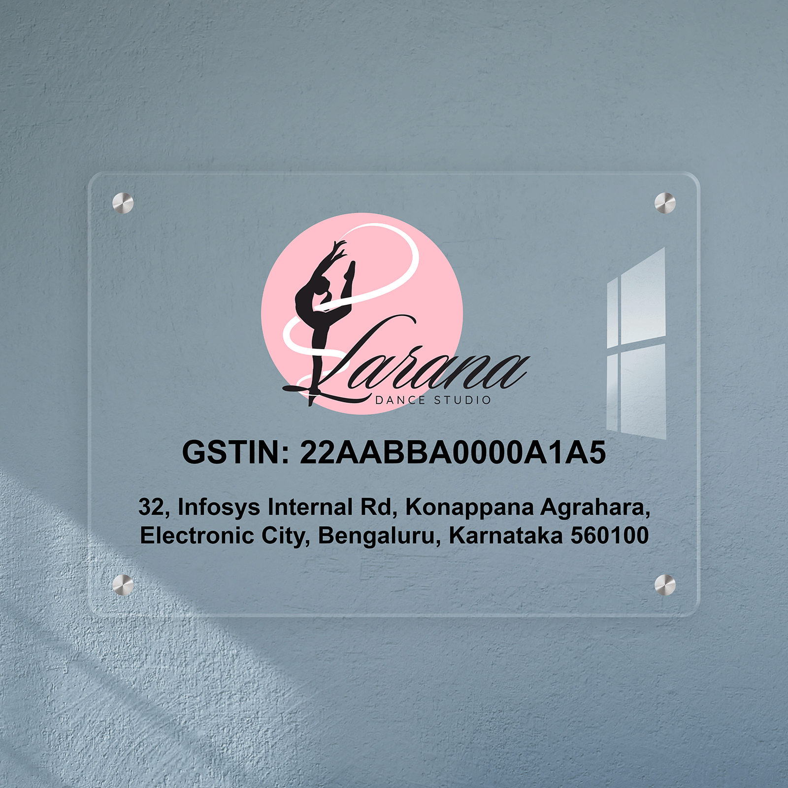 Custom Clear Acrylic Rectangular Business Logo, GST Signs - UV Printed