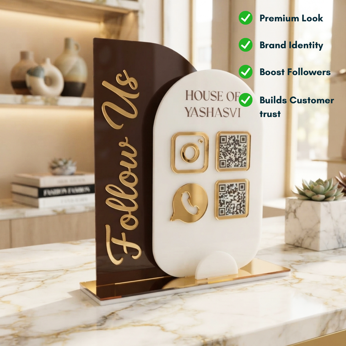 Custom 3D Acrylic Social Media Sign with QR Code and Business Card Holder