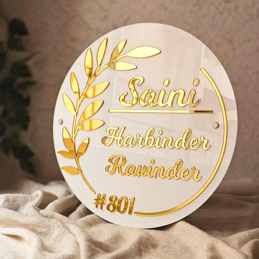 Premium Floral White Acrylic Name Plate – Personalized for Home