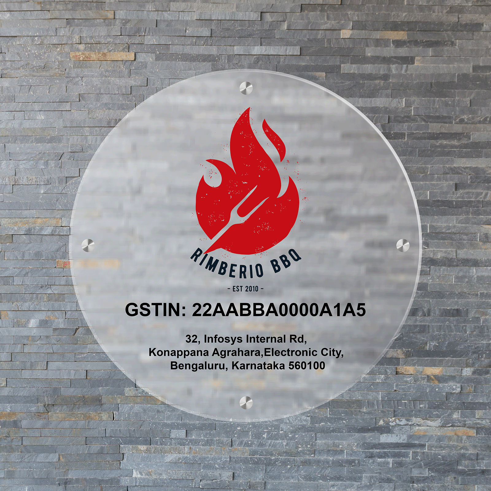 Custom Frosted Acrylic Round Business Logo, GST Signs - UV Printed