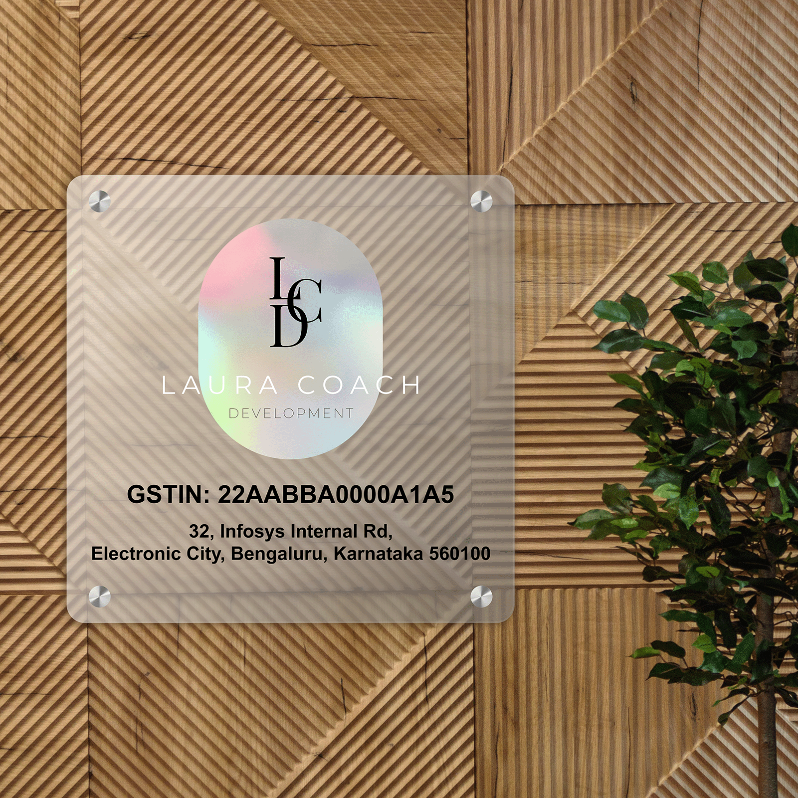 Custom Frosted Acrylic Square Business Logo, GST Signs - UV Printed