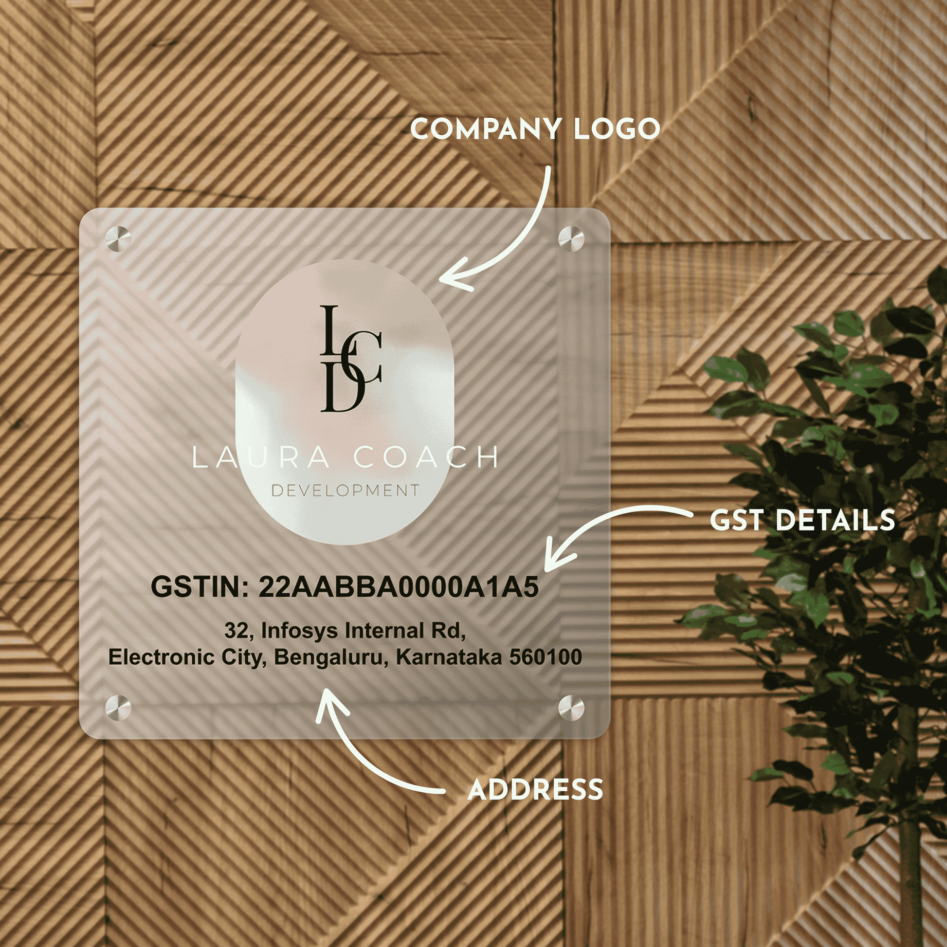 Custom Frosted Acrylic Square Business Logo, GST Signs - UV Printed