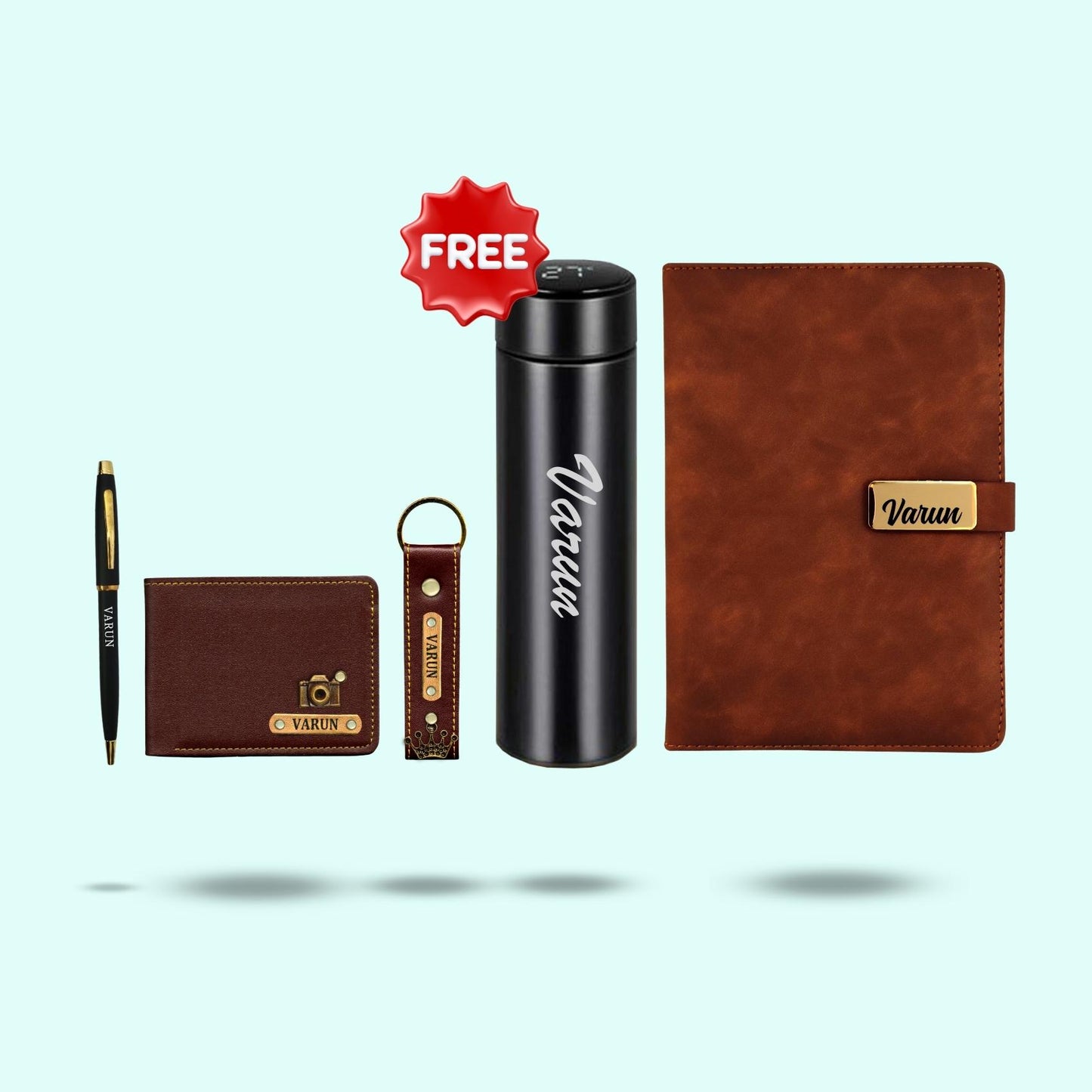 Personalised Essential Hamper for Men 5-in-1 - Men's wallet, Keychain, Diary, Pen & Free Bottle