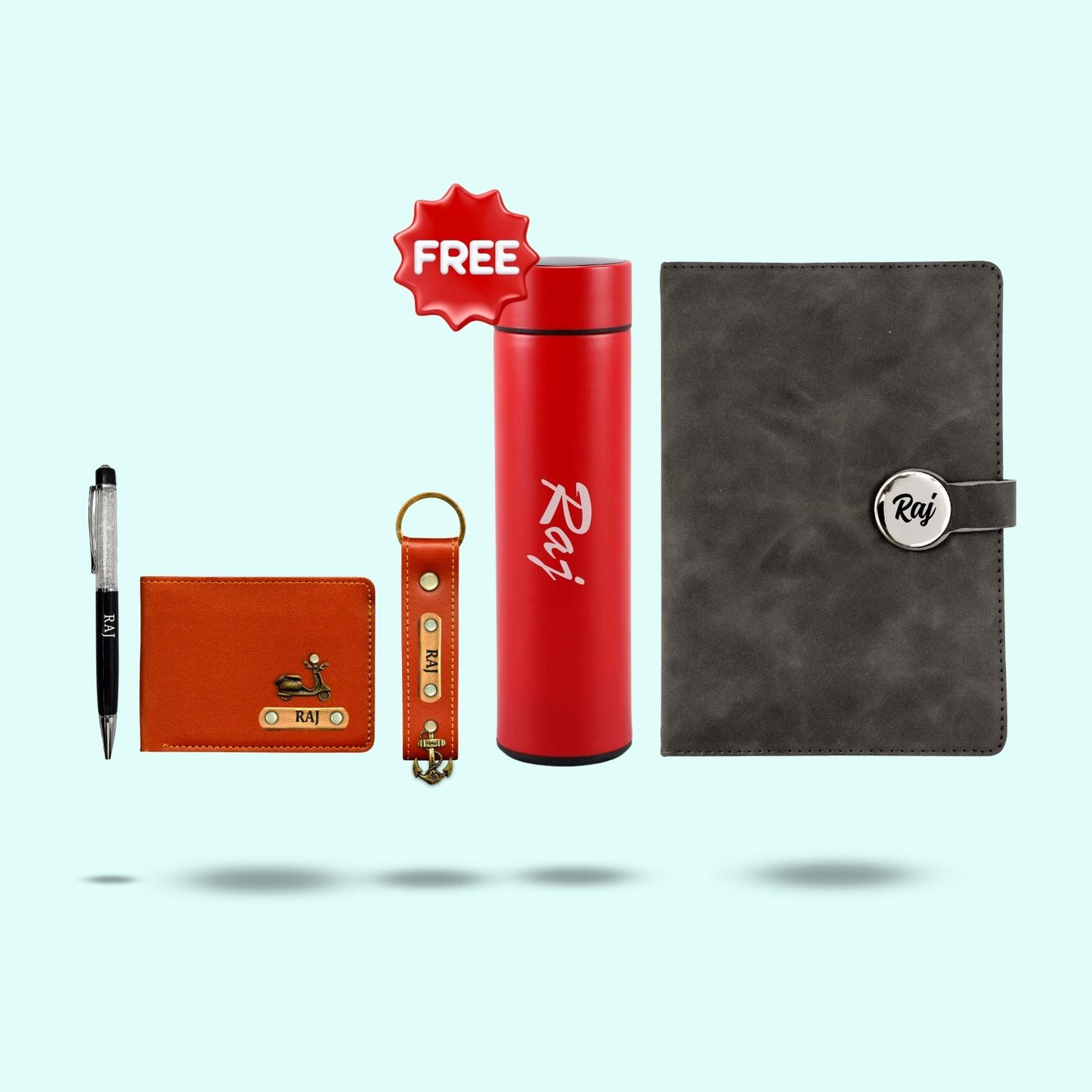 Personalised Essential Hamper for Men 5-in-1 - Men's wallet, Keychain, Diary, Pen & Free Bottle