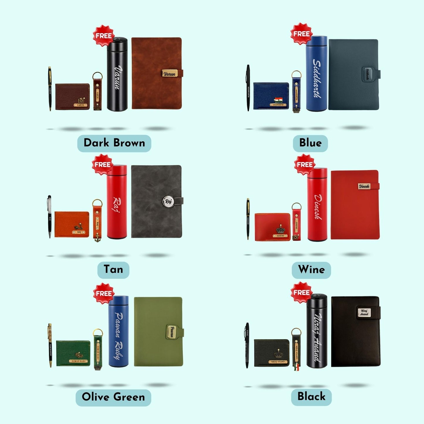 Personalised Essential Hamper for Men 5-in-1 - Men's wallet, Keychain, Diary, Pen & Free Bottle