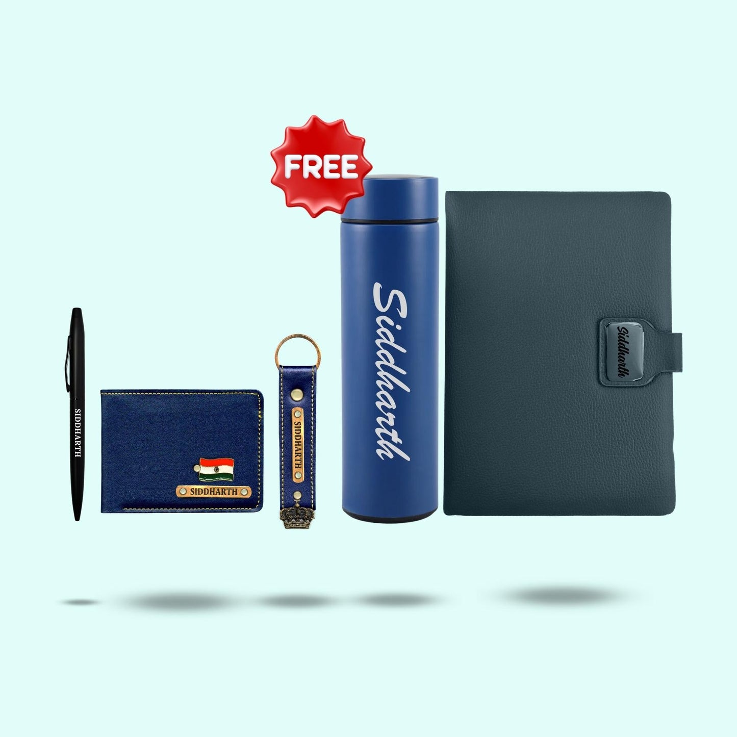 Personalised Essential Hamper for Men 5-in-1 - Men's wallet, Keychain, Diary, Pen & Free Bottle