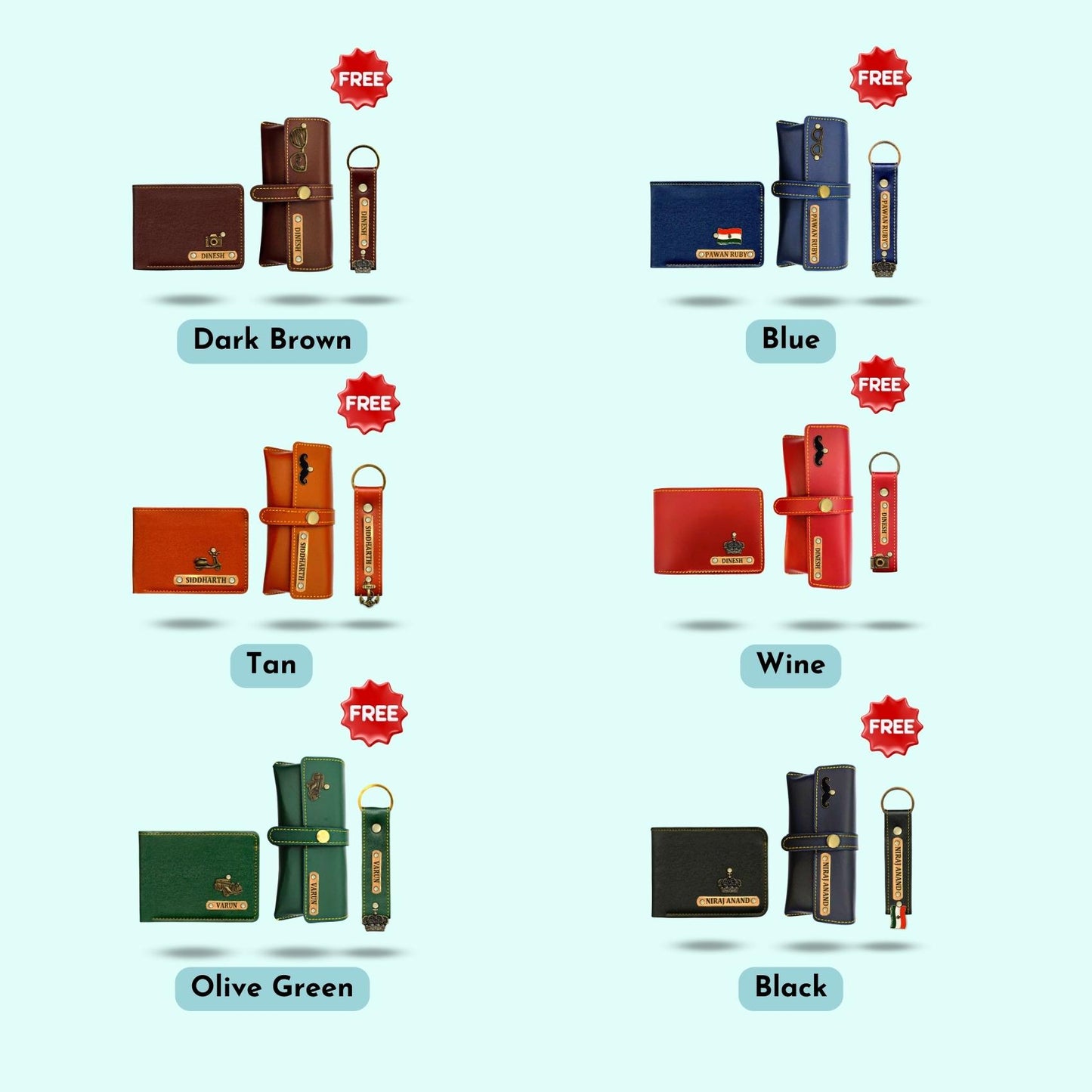 Personalized 3-in-1 Special Gift Hamper For Men - Tan - Includes 1 Free Keychain