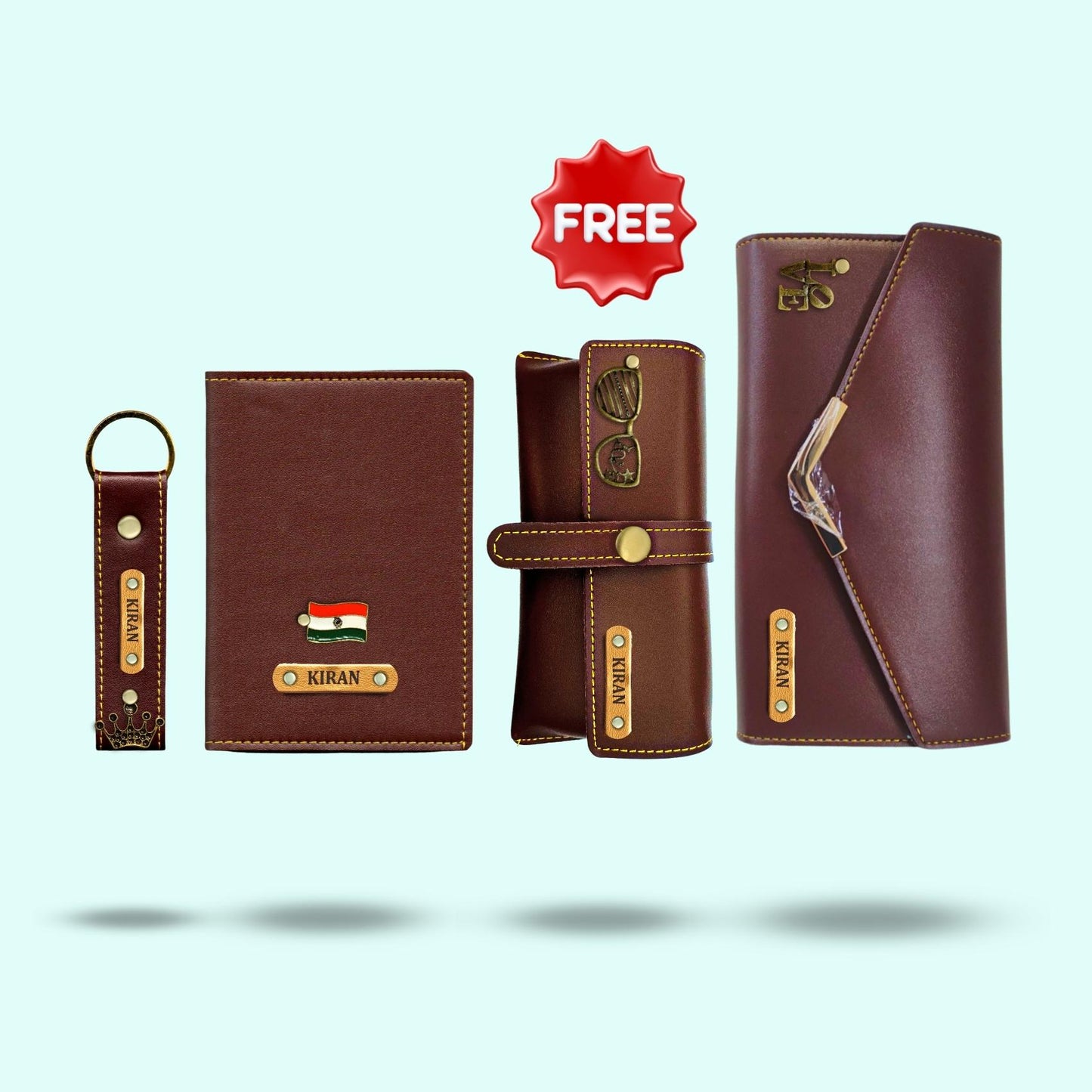 Personalized 4-in-1 Special Gift Hamper for Women - Includes 1 Free Sunglass Case - Tan
