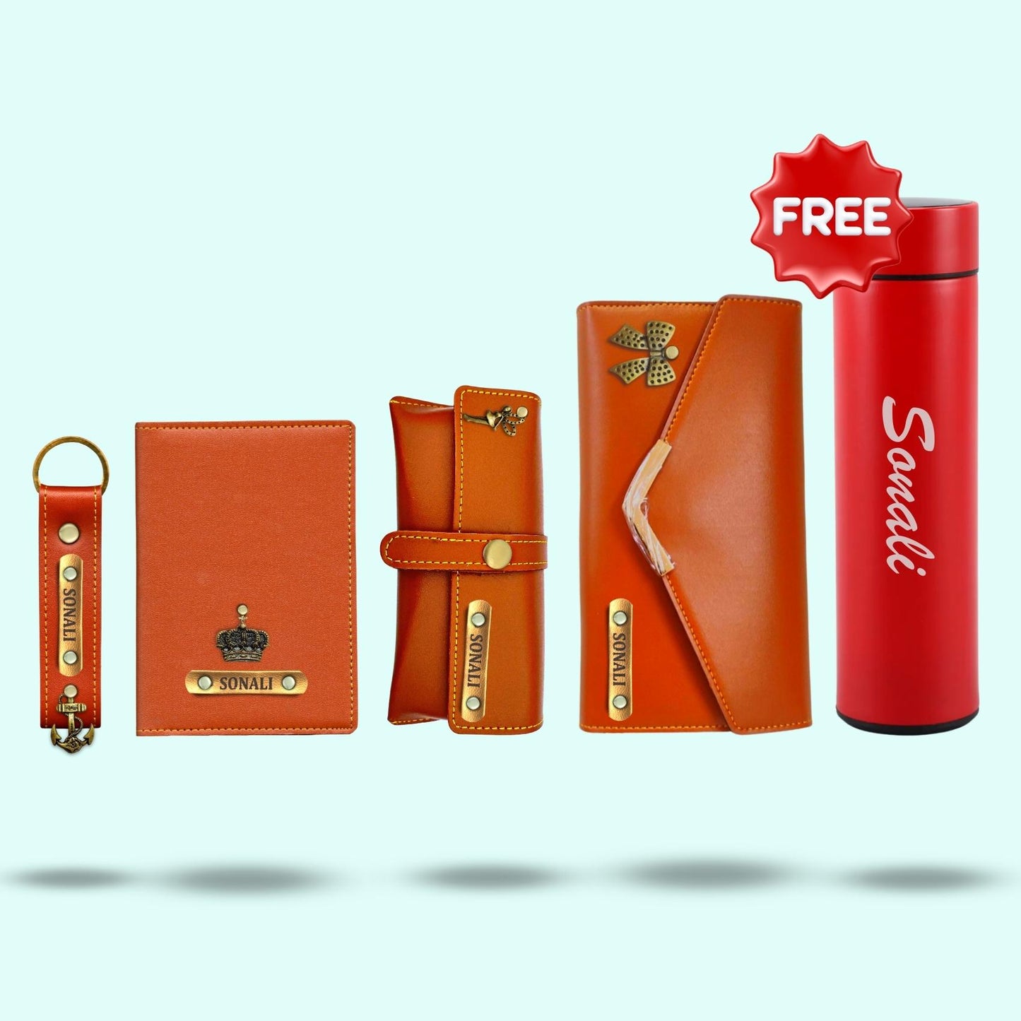 Personalized Gift Set Hamper for Women - Tan - Includes 1 Free Bottle