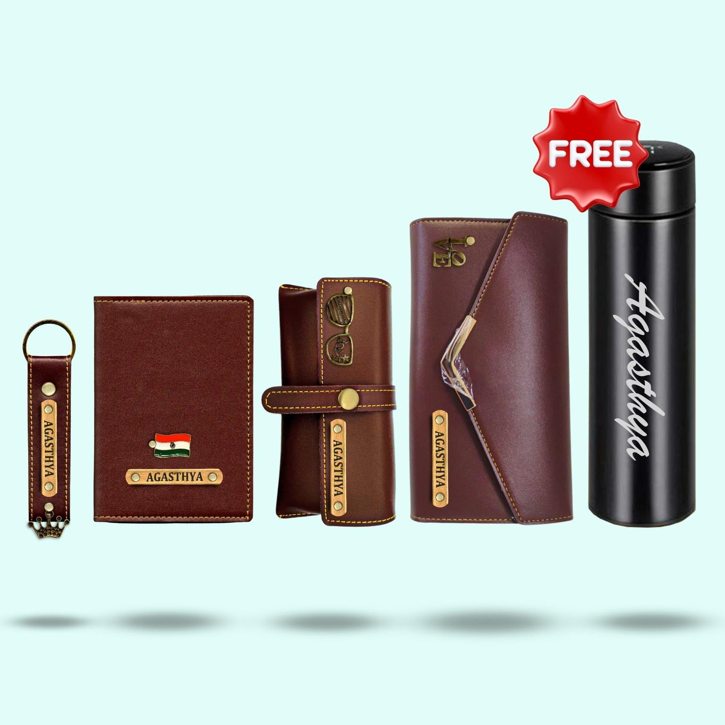 Personalized Gift Set Hamper for Women - Tan - Includes 1 Free Bottle