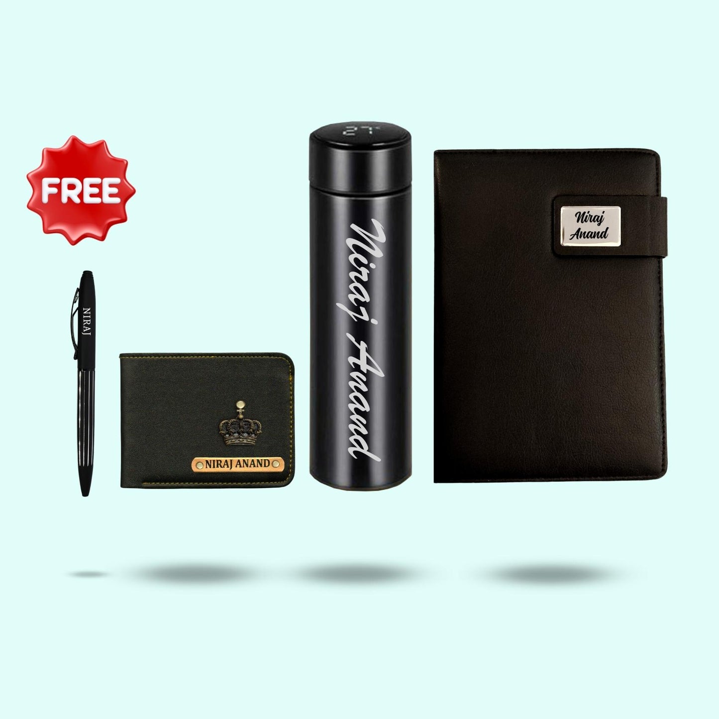 Personalized Men Hamper 4-in-1 Set - Wallet, Diary, Bottle, Pen