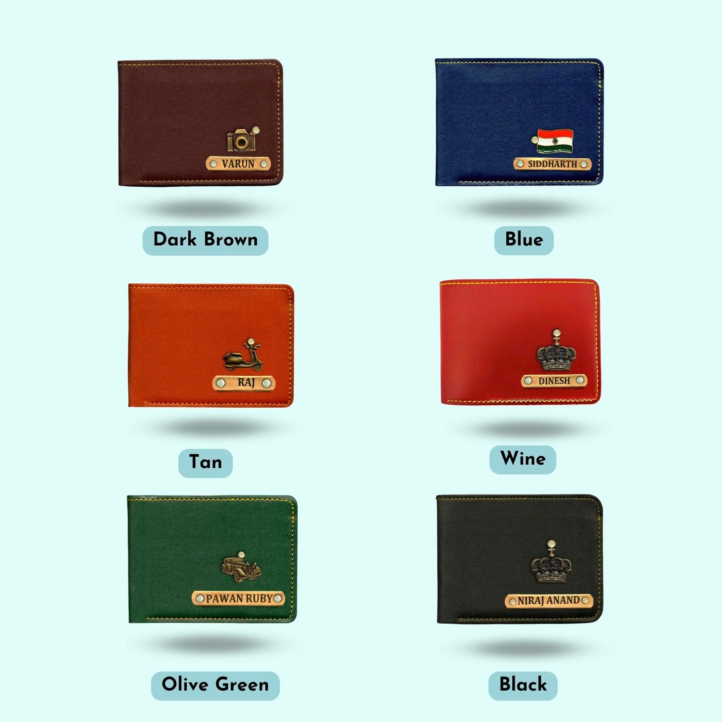 Personalized Mens Wallet With Charm - Olive Green