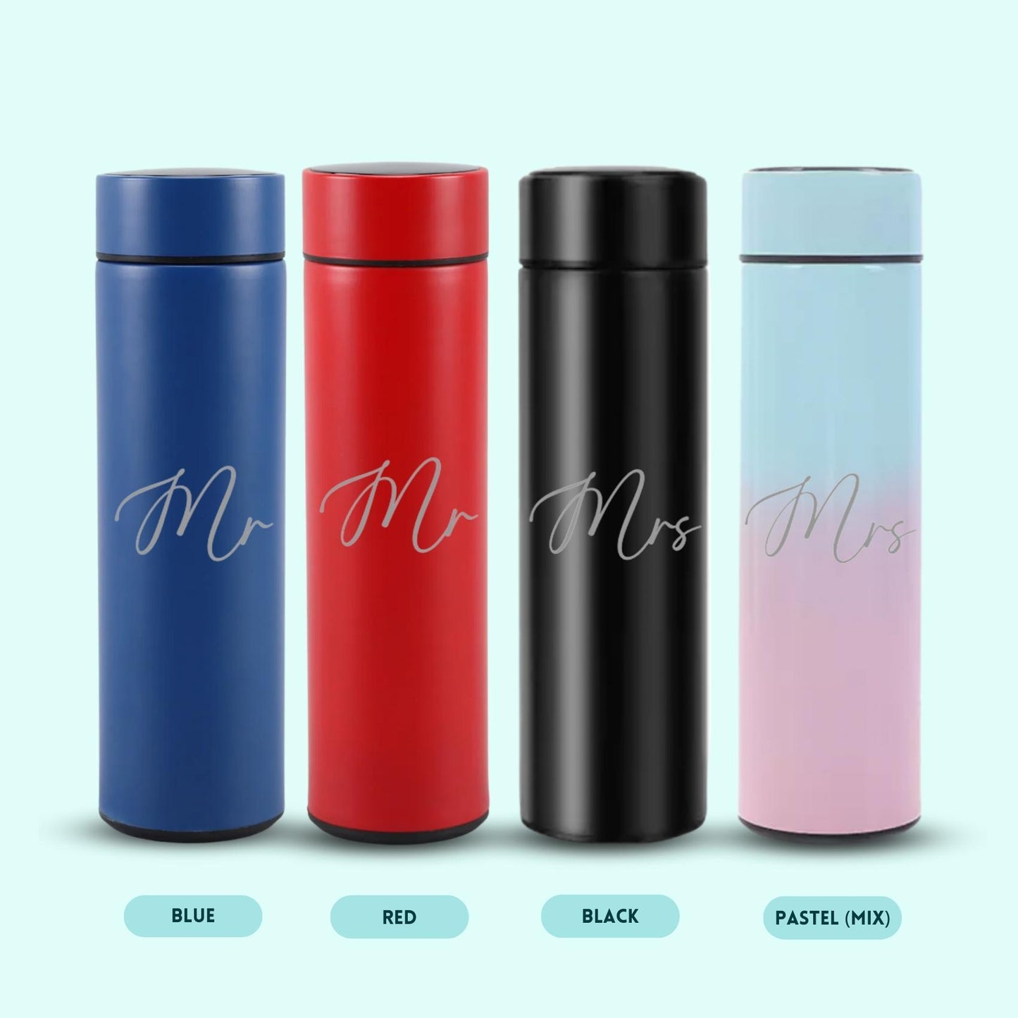 Personalized Mr and Mrs Temperature Display Water Bottle