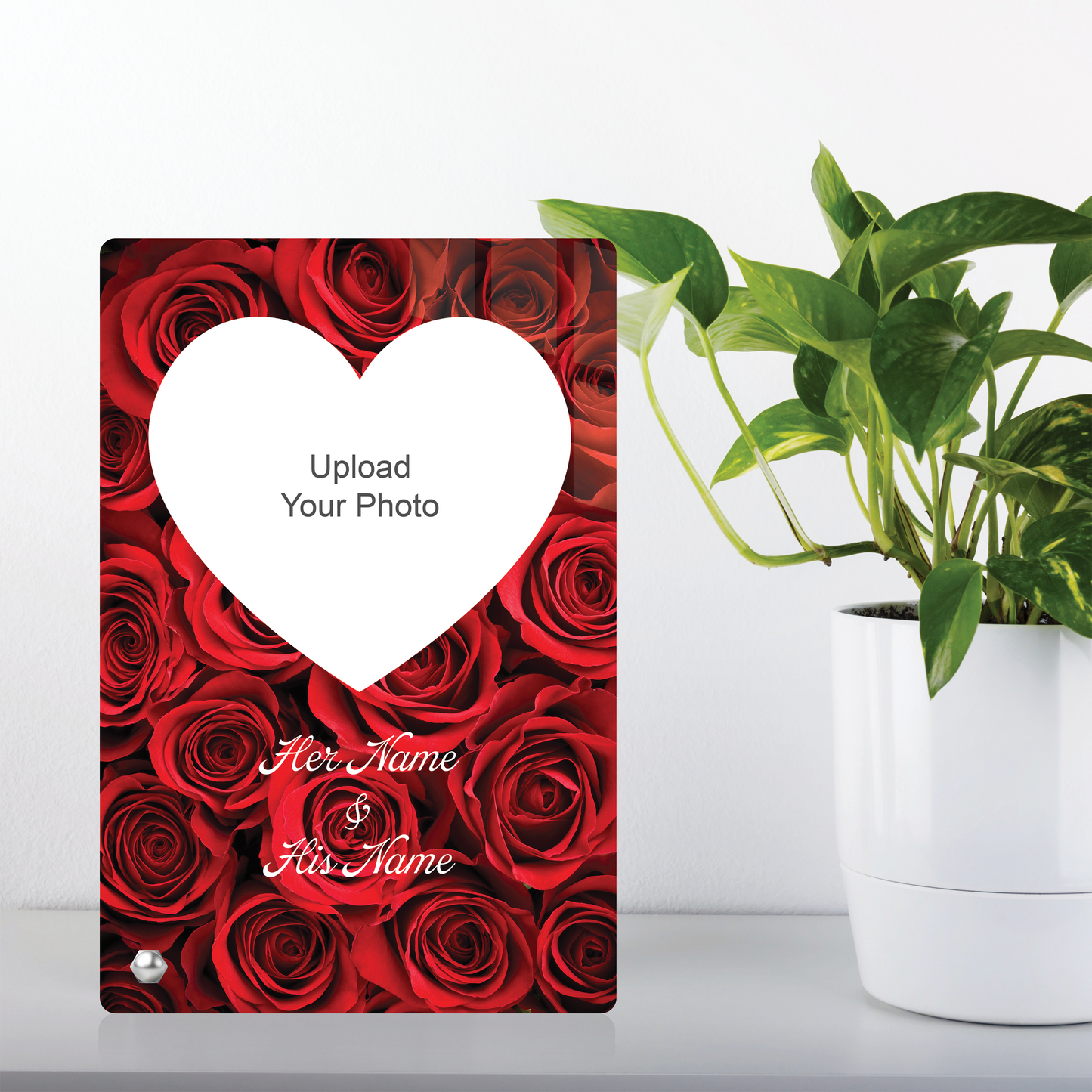 Red Roses with Heart Design Photo Stand For Showcase or Desktop