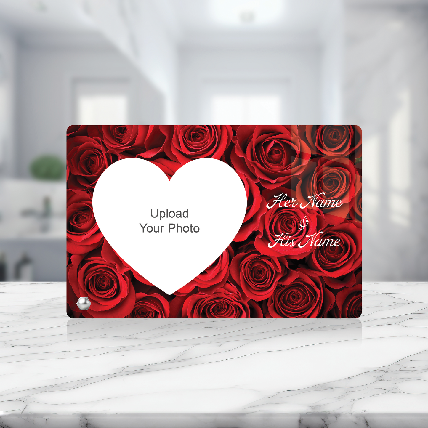 Red Roses with Heart Design Photo Stand For Showcase or Desktop