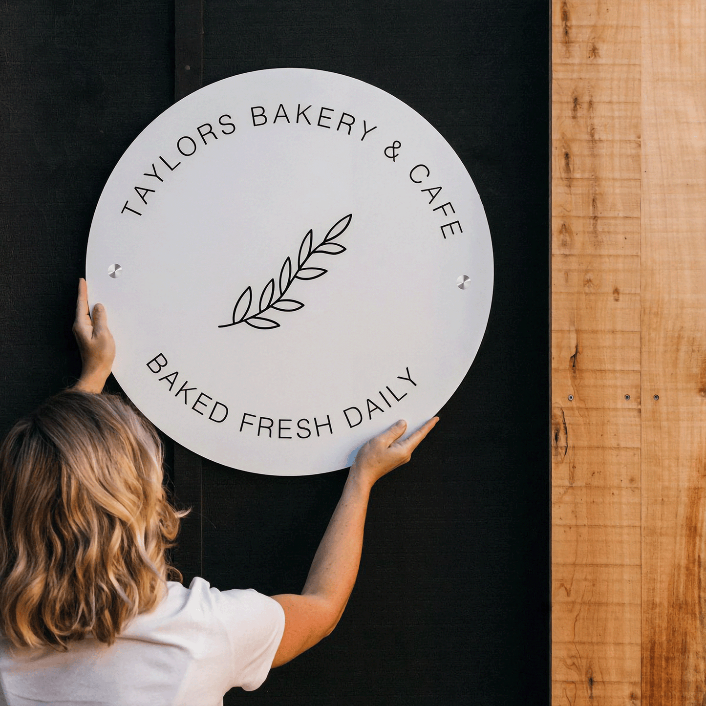 Custom White Acrylic Round Business Logo Signs - UV Printed